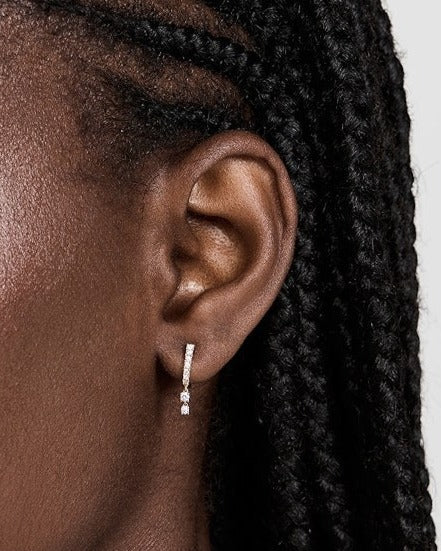 Prong Set Diamond Double Drop Mini Huggie Earring