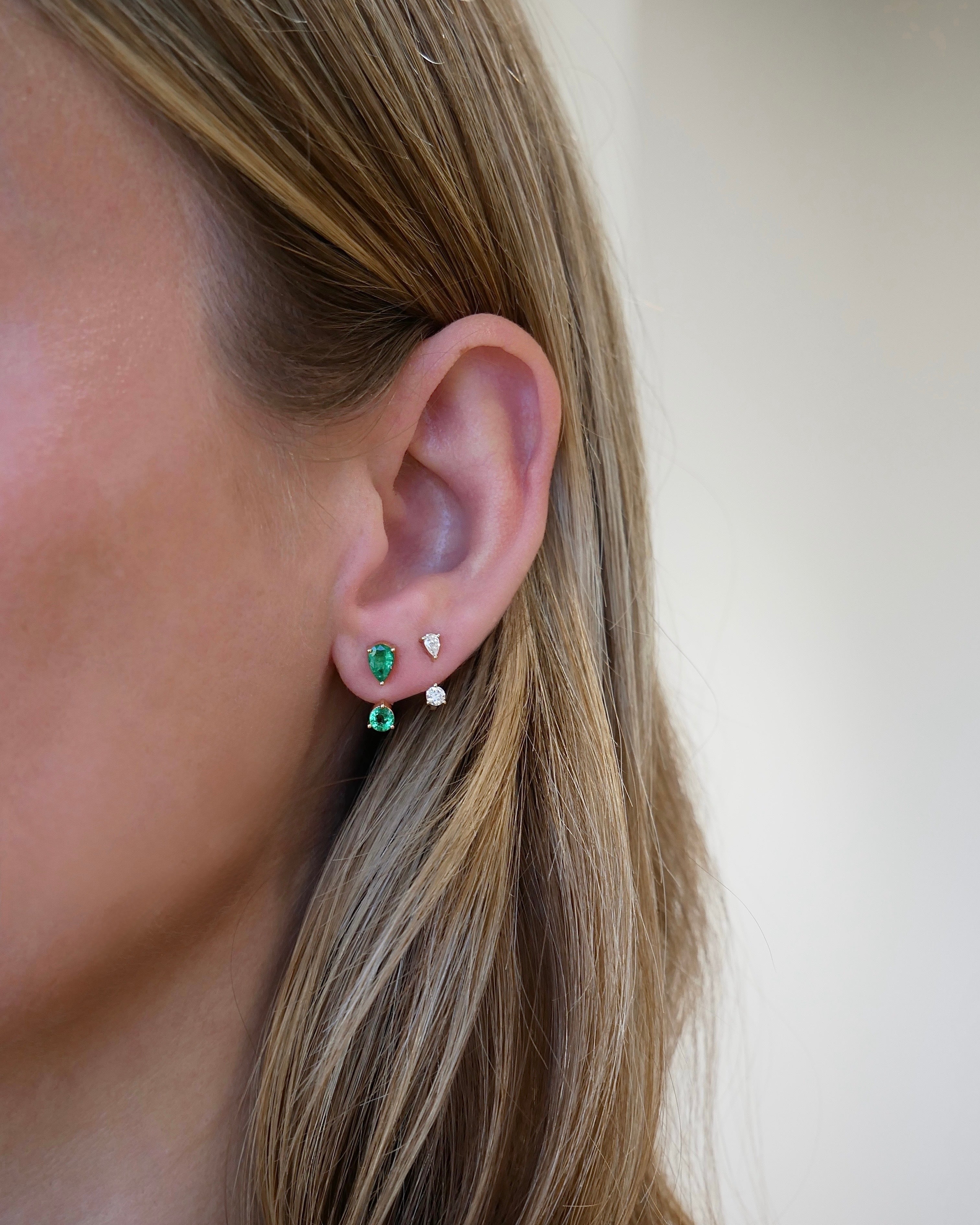 Emerald Pear and Oval Illusion Stud Earrings