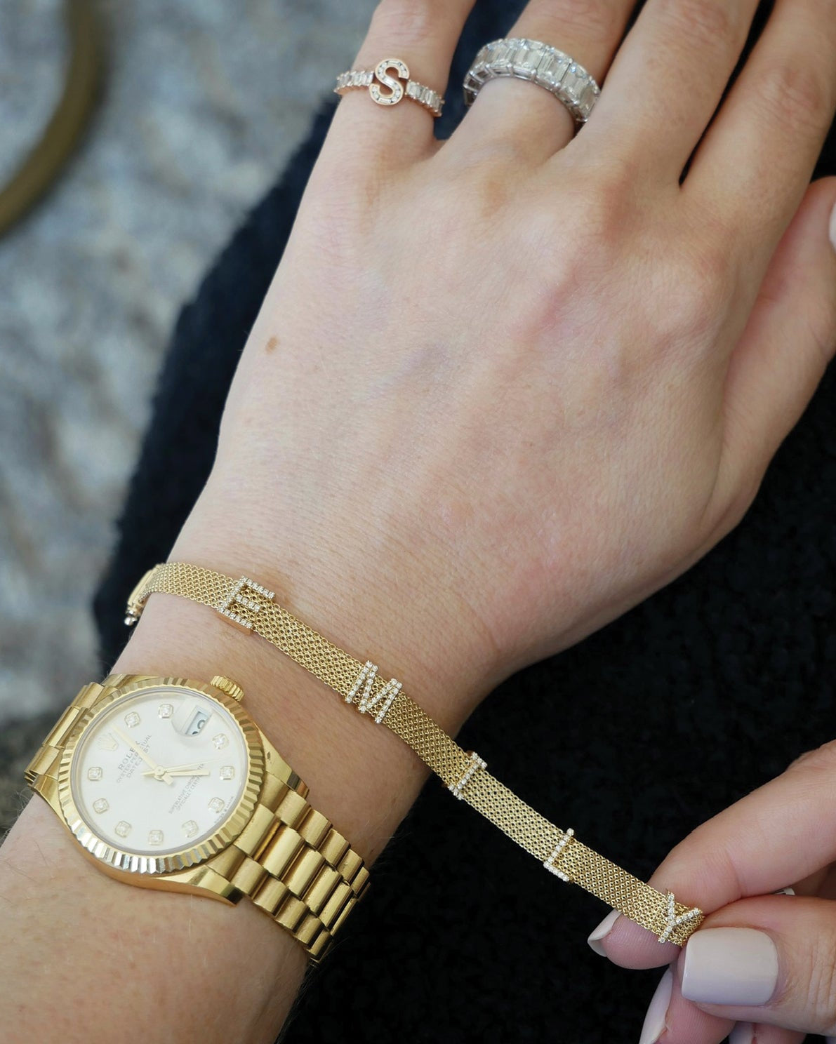 Diamond Name Mesh Bracelet