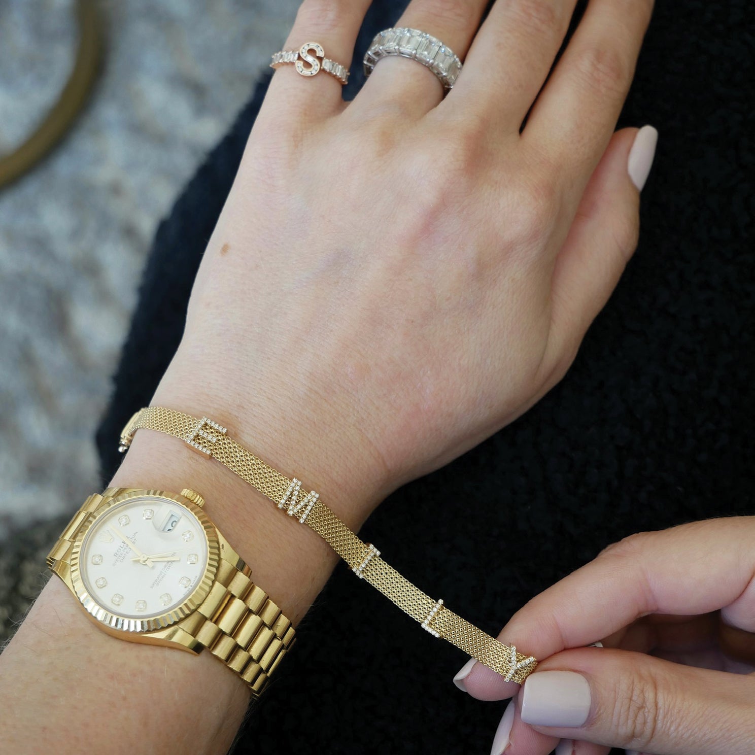 Diamond Mesh Name Bracelet