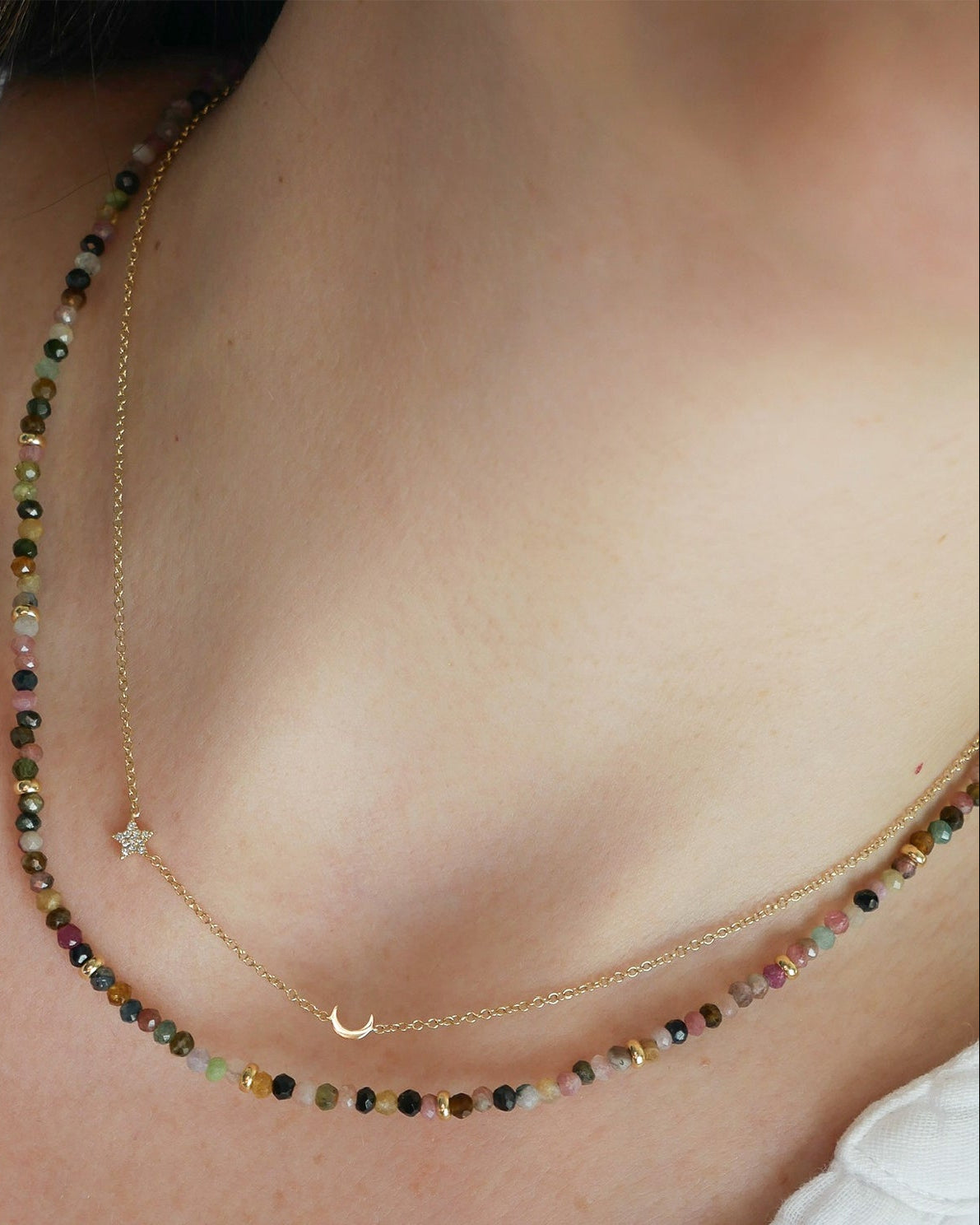 Diamond Baby Star & Gold Moon Necklace — EF Collection®