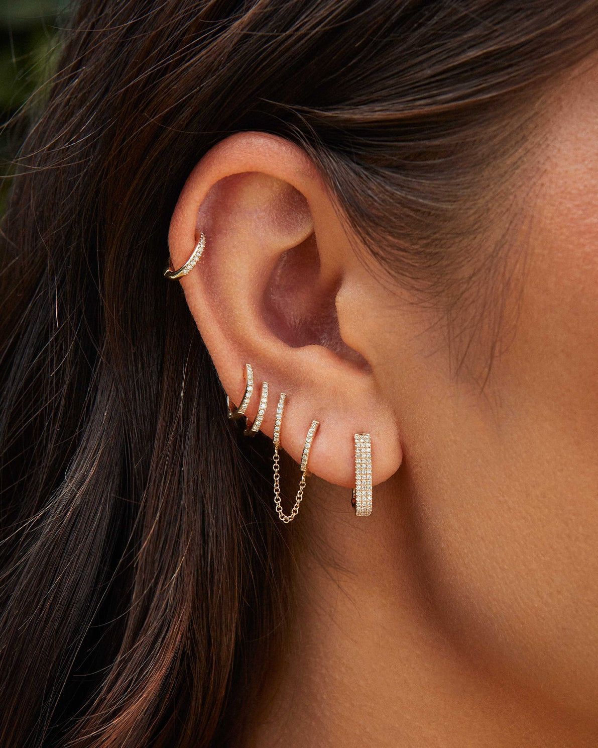 Diamond Double Mini Huggie Chain Earring