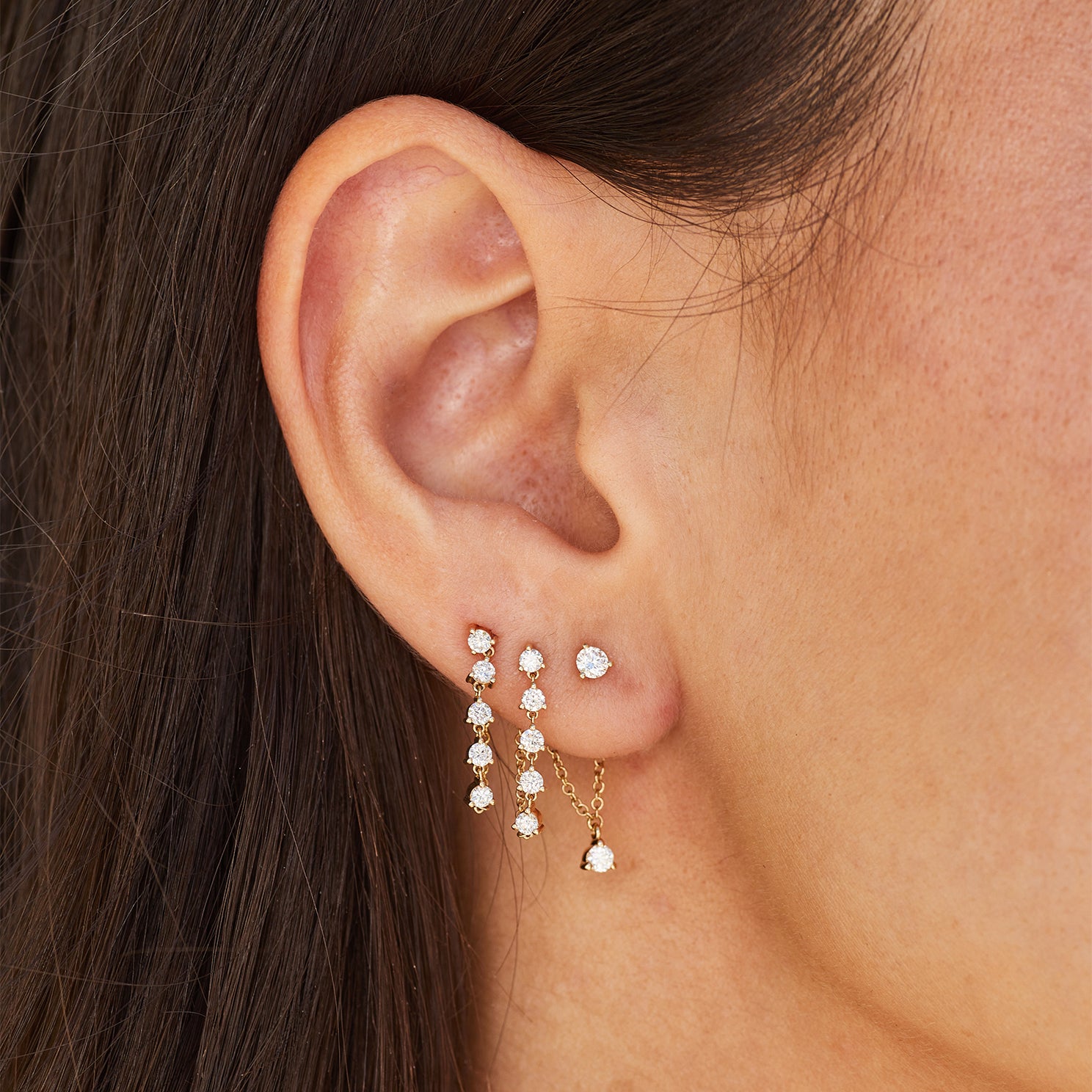 Multi Diamond Chain Stud Earring — EF Collection®