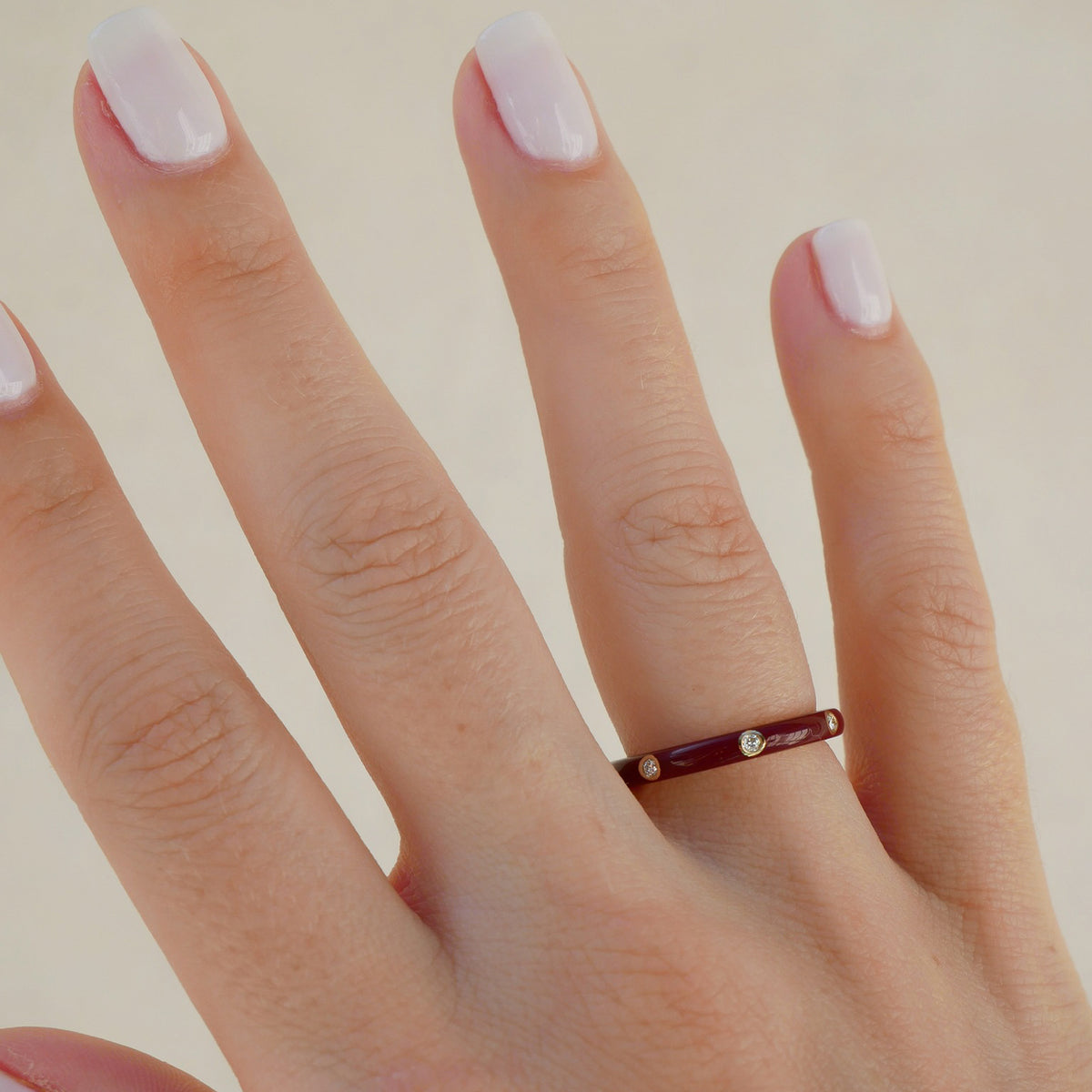 3 Diamond & Wine Enamel Stack Ring