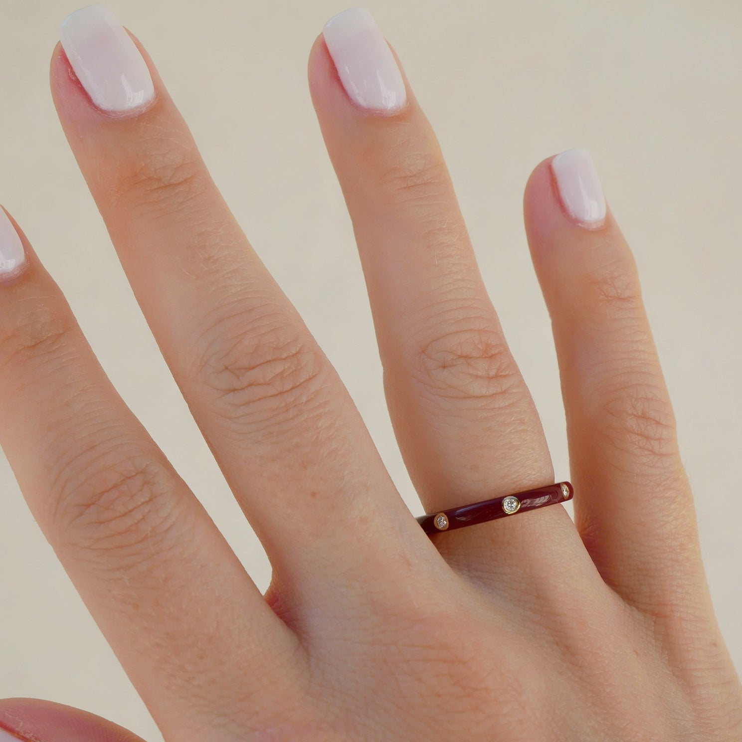 3 Diamond & Wine Enamel Stack Ring