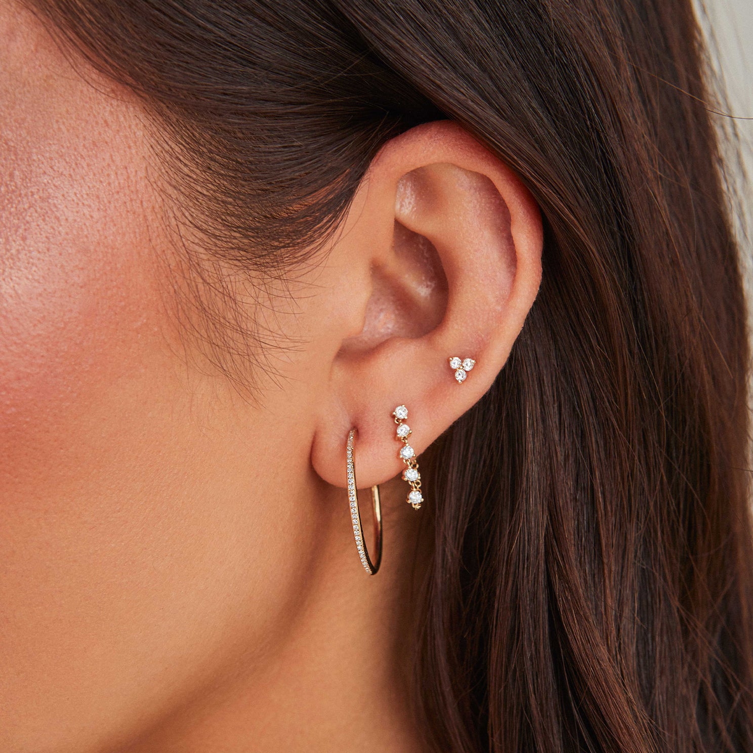 Multi Diamond Chain Stud Earring