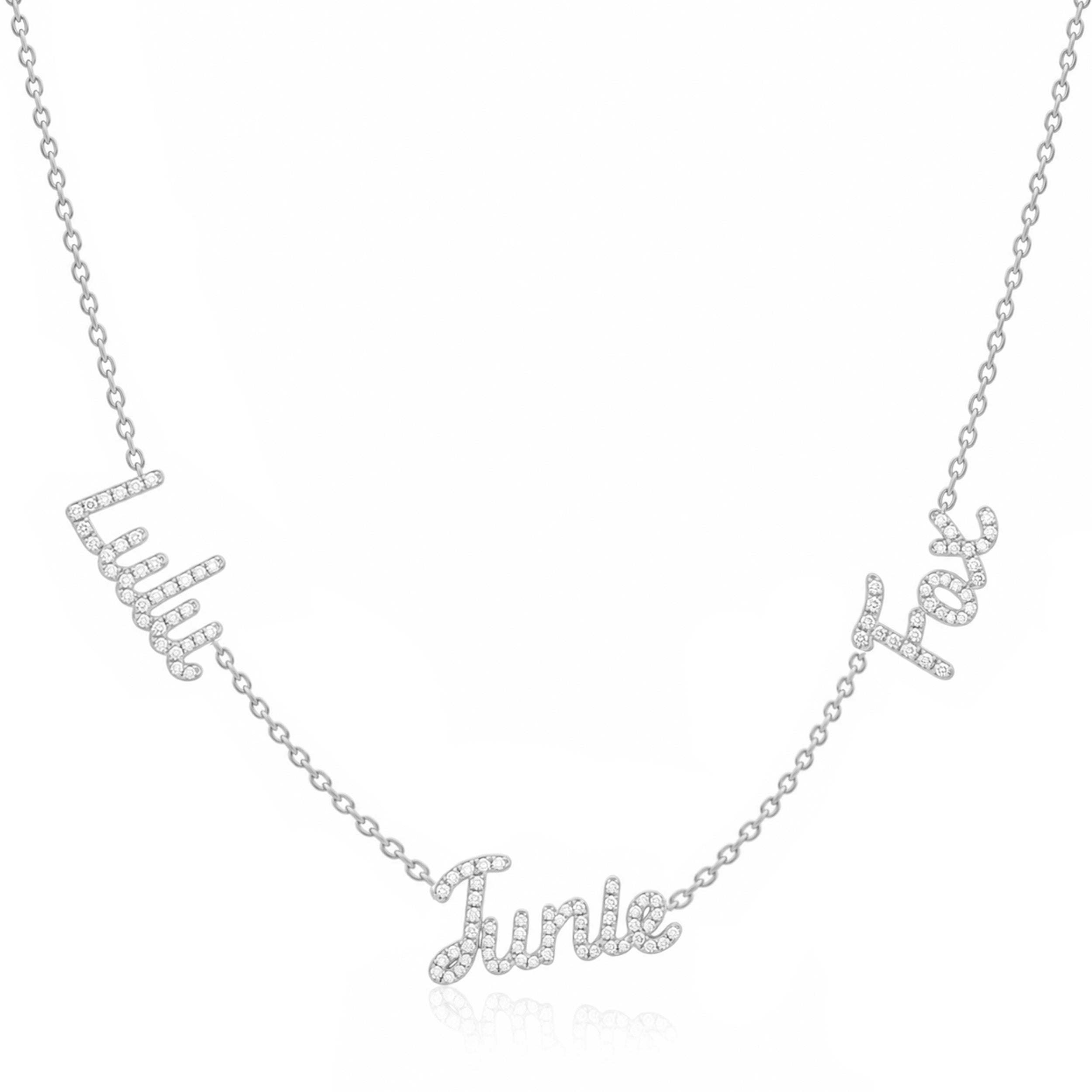 Triple Diamond Script Name Necklace