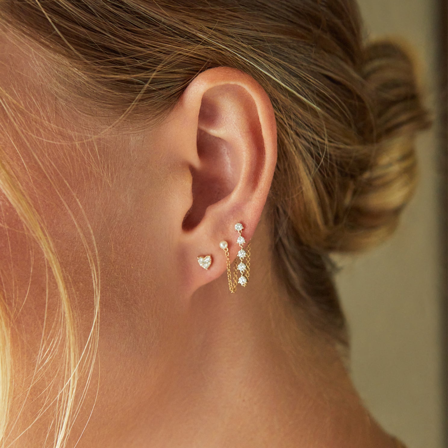 Multi Diamond Chain Stud Earring