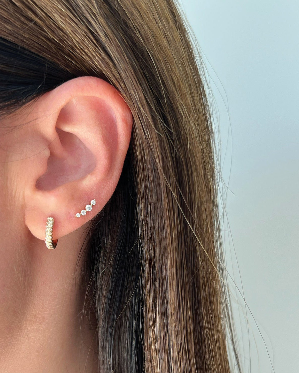 Prong Set Diamond Arc Stud Earring