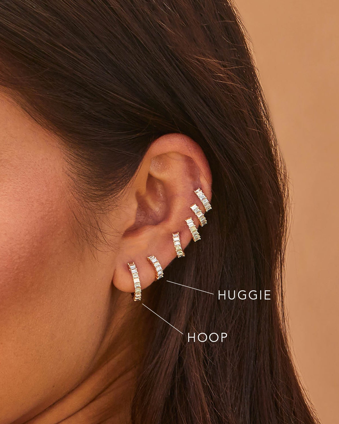 Prong Set Diamond Baguette Huggie Earring