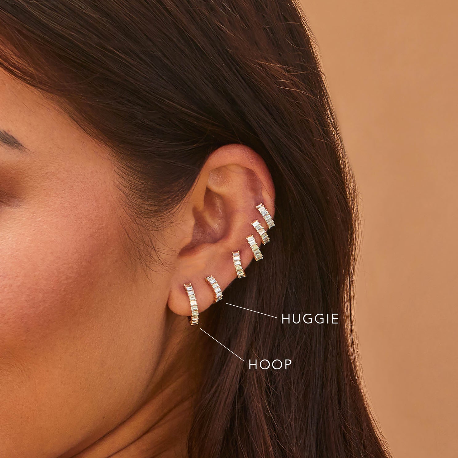 Gold Mini Baguette Hoop Earrings in 2023