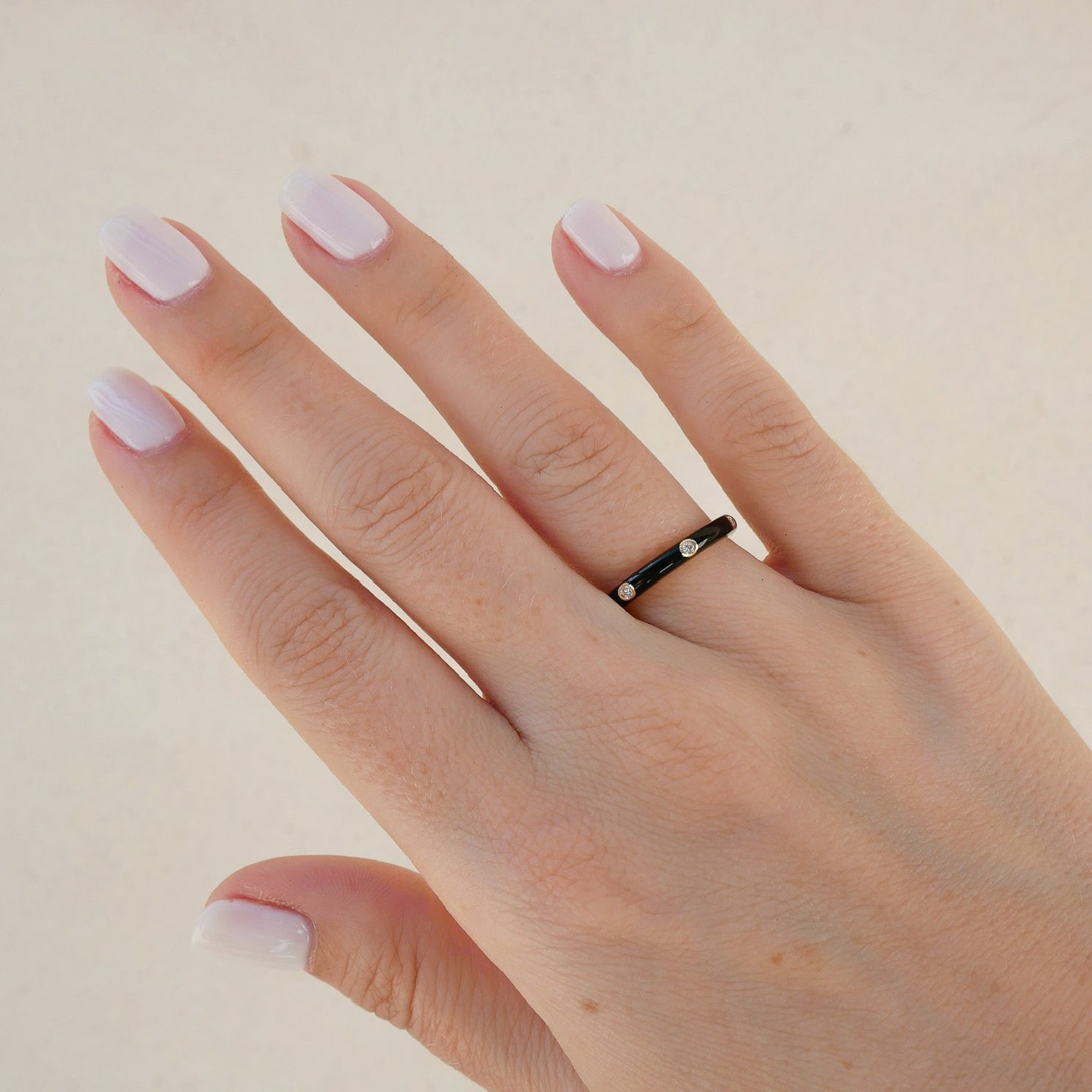 3 Diamond & Black Enamel Stack Ring