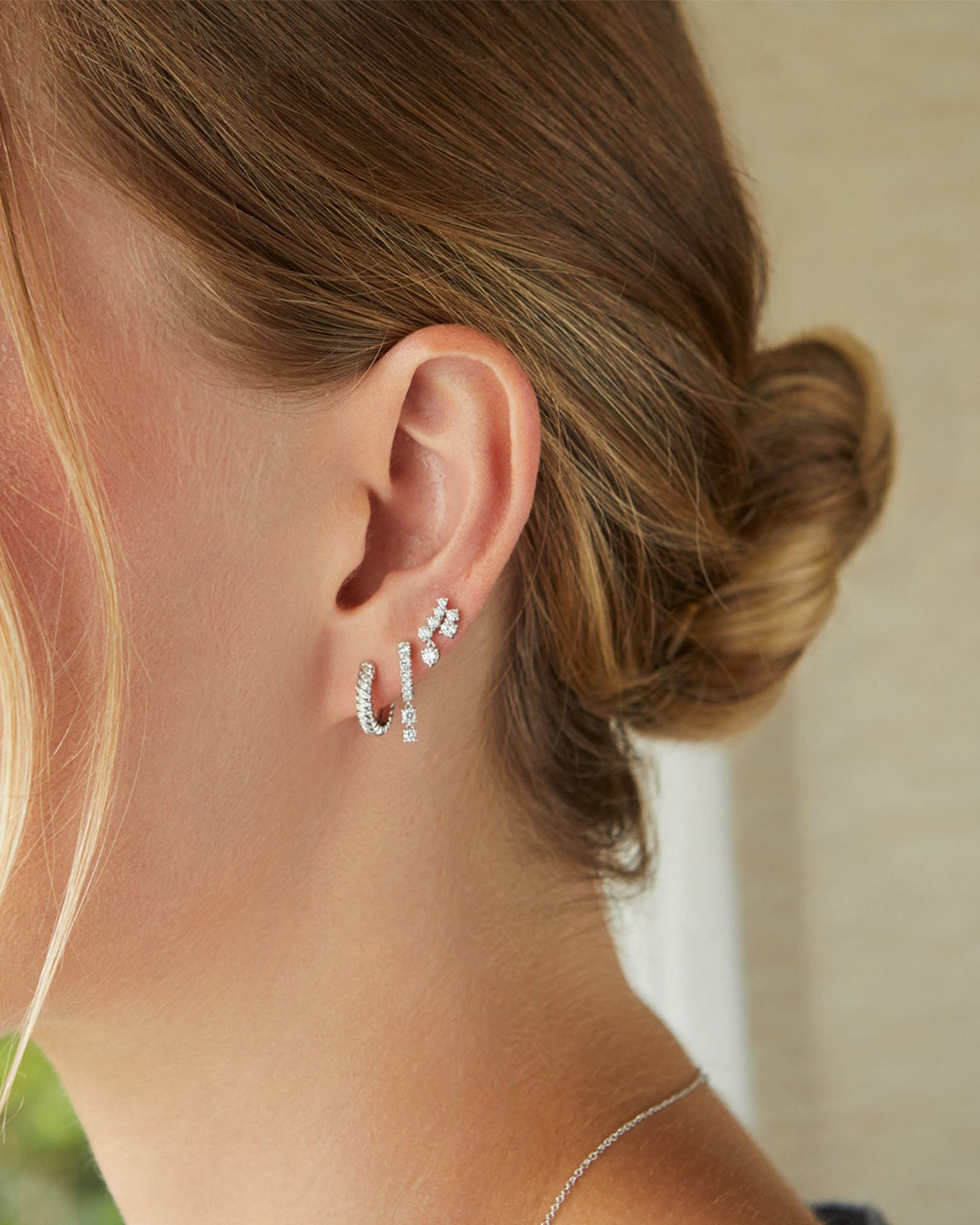 Prong Set Diamond Double Drop Mini Huggie Earring