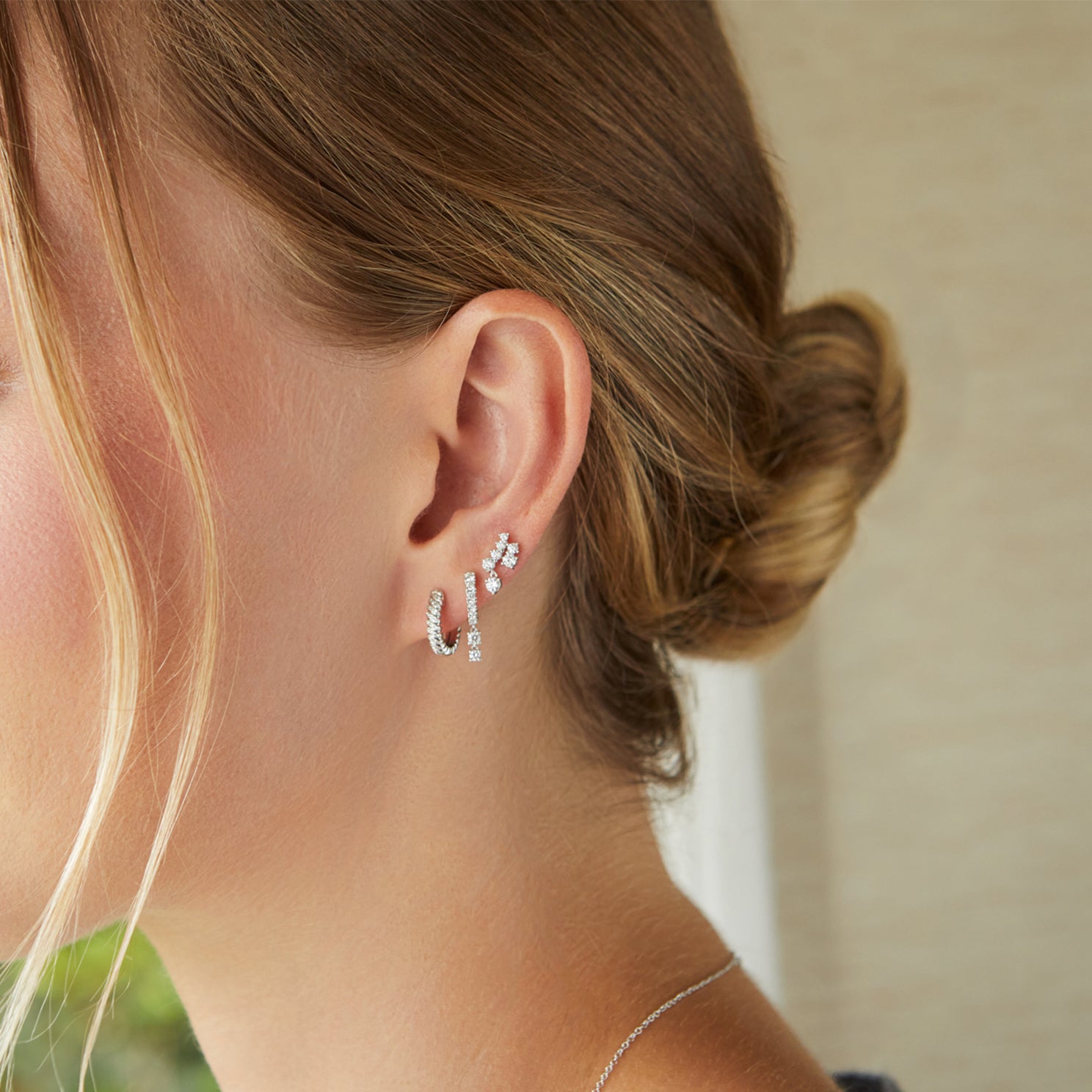 Prong Set Double Drop Huggie Earring