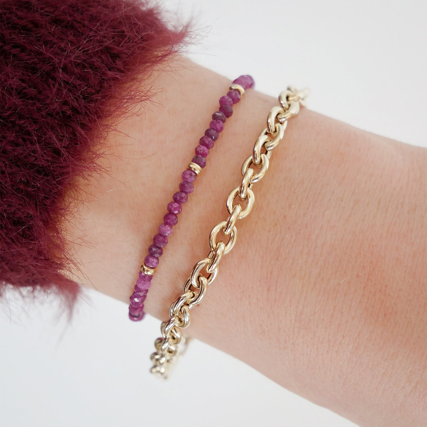 Birthstone Bead Bracelet In Ruby