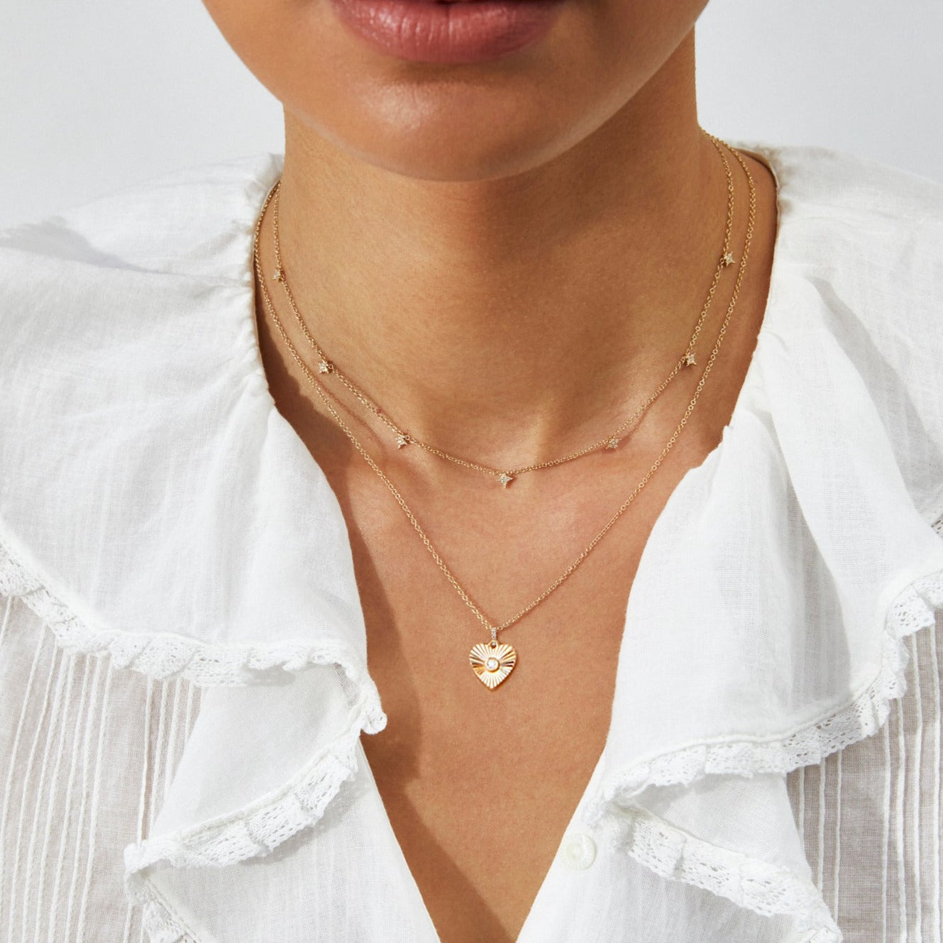 Gold & Diamond Fluted Heart Necklace