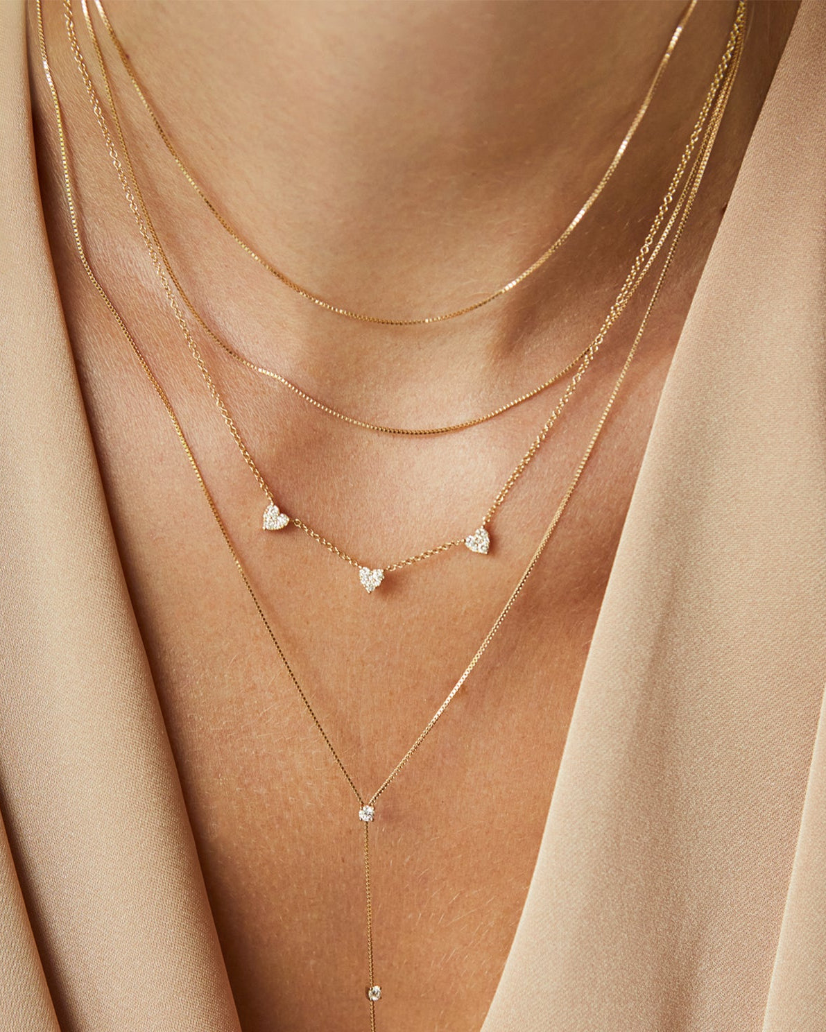 Triple Full Cut Diamond Heart Necklace