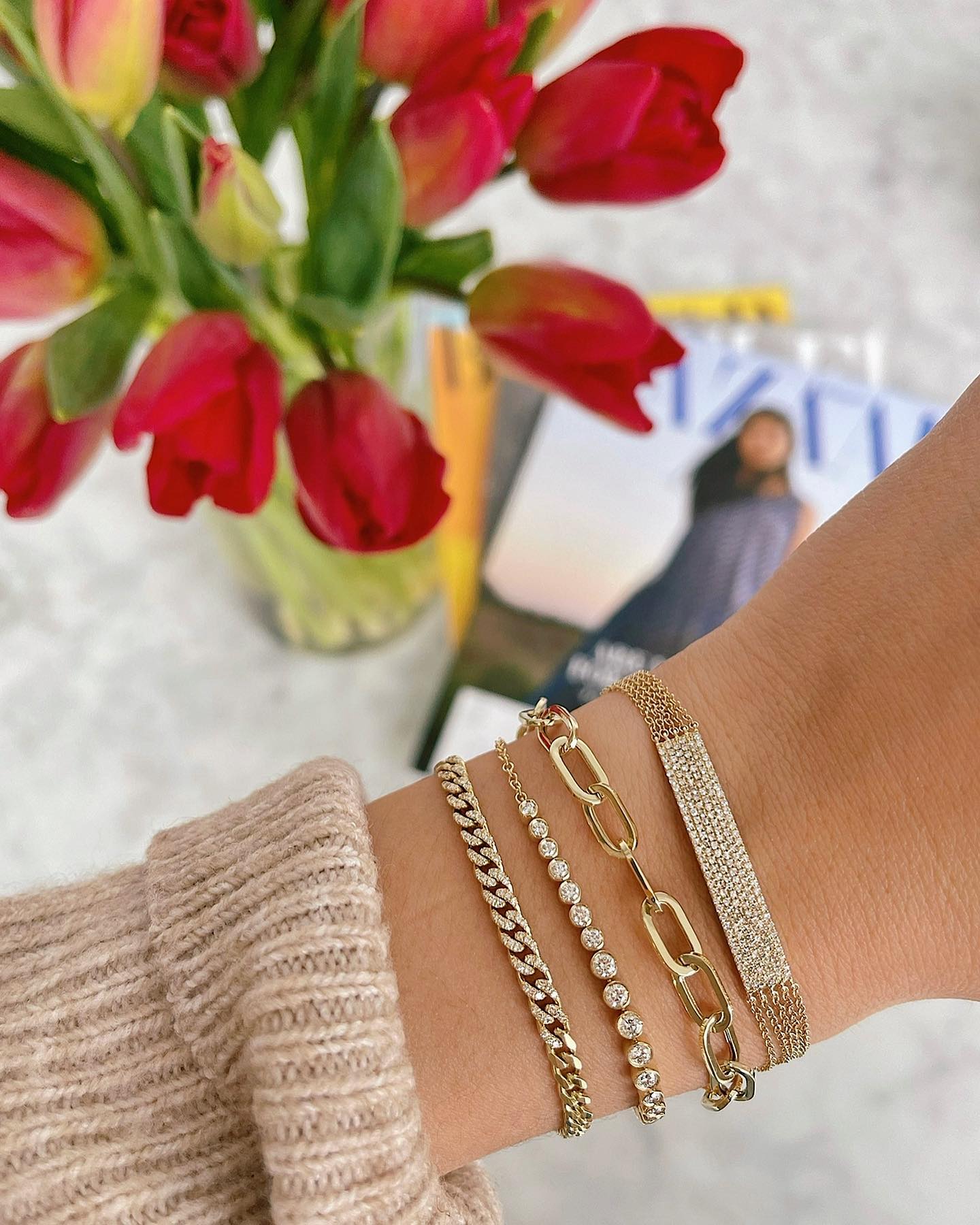 Diamond Jumbo Bar Multi Chain Bracelet