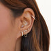 Diamond Baguette Bar Chain Stud Earring styled on ear of model