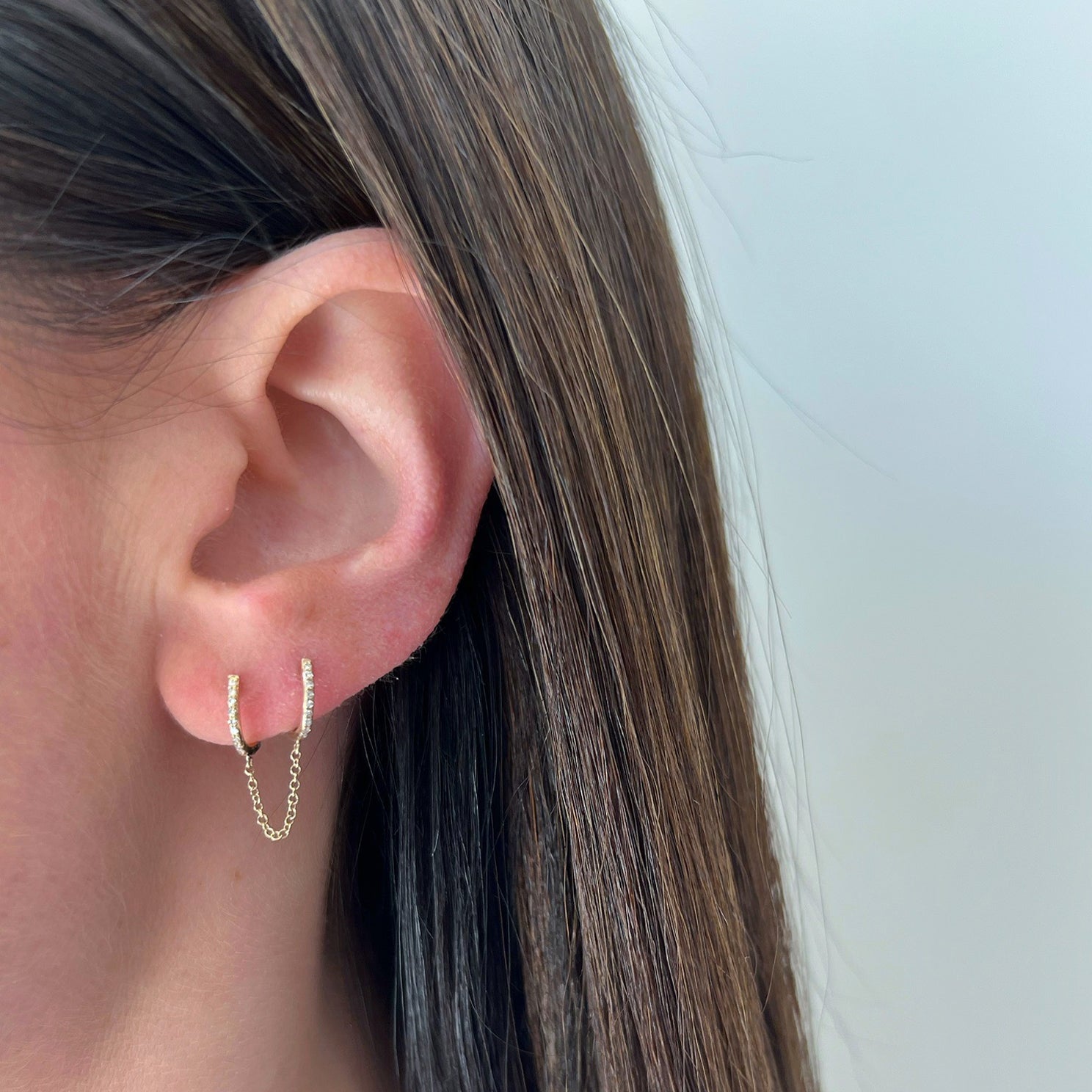 Solid Gold Double Piercing Chain Earrings | Local Eclectic – local eclectic