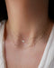 7 Prong Set Diamond Necklace in 14k yellow gold styled on neck of model