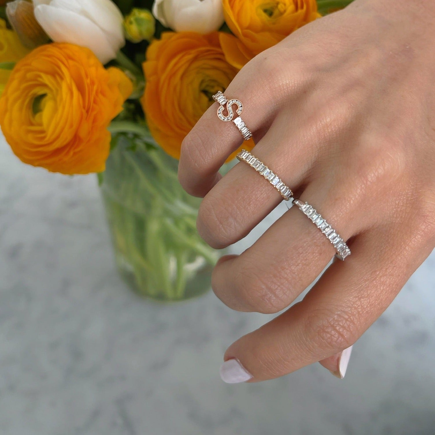 Diamond initial ring discount 14k gold