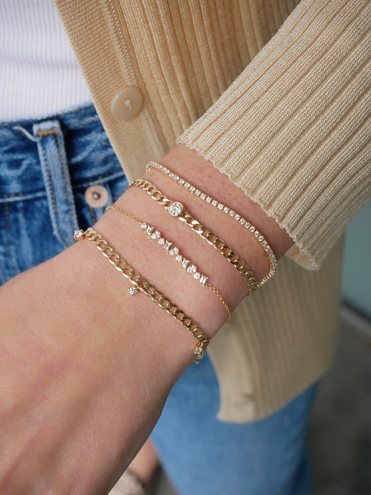 5 Diamond Curb Chain Bracelet