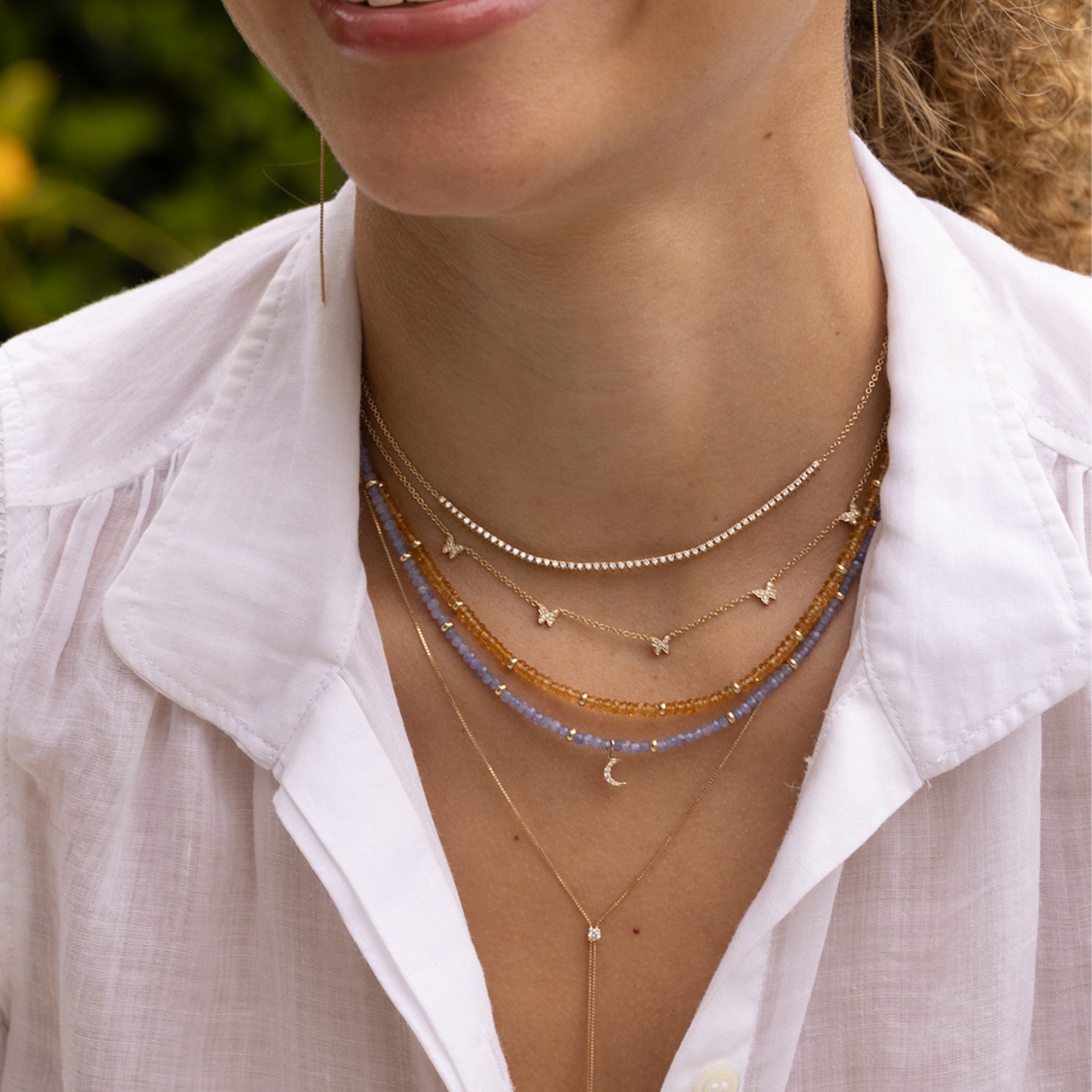 Tanzanite Gemstone Necklace With Diamond Moon