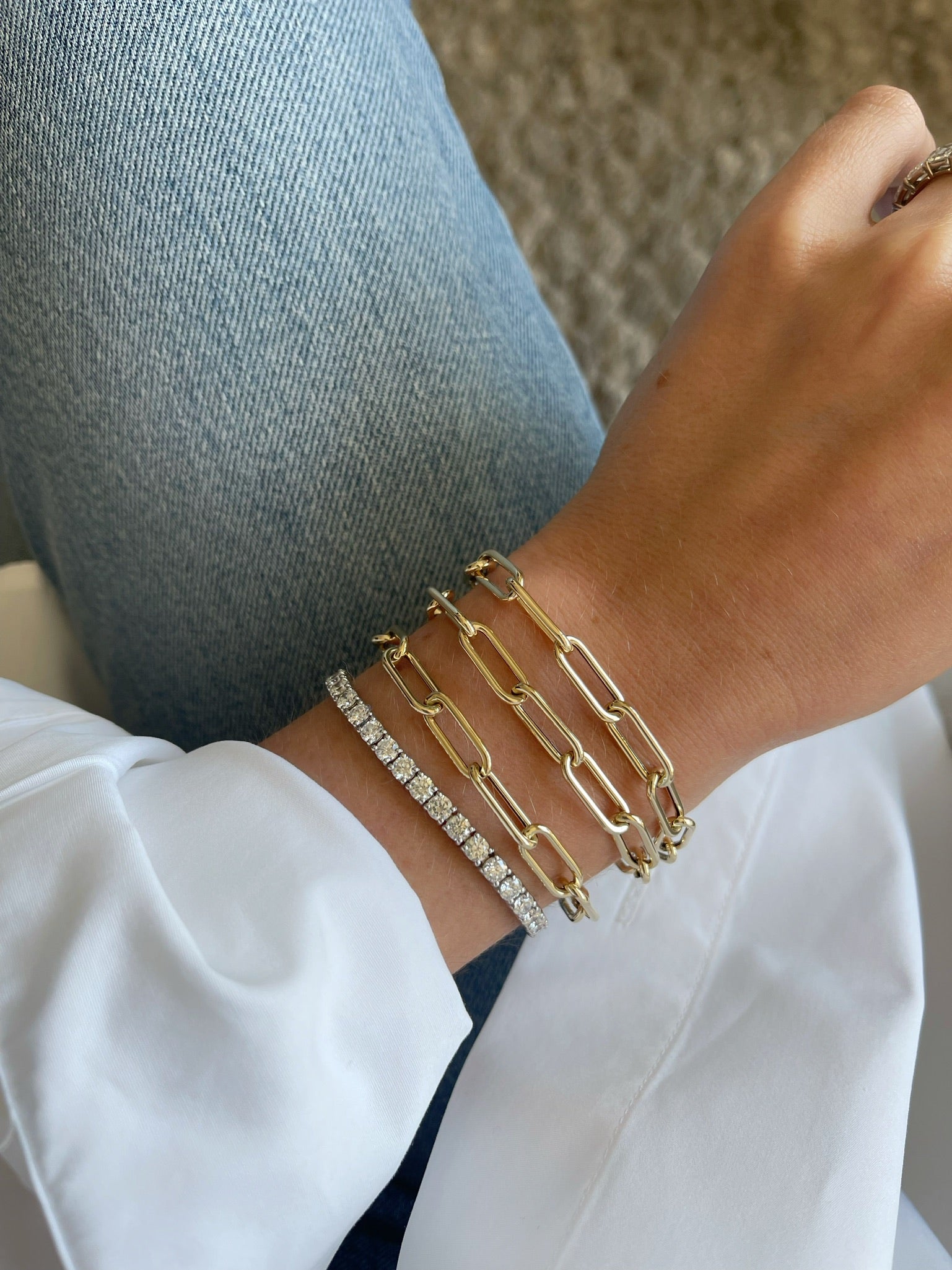 Jumbo Lola Chain Necklace And Triple Wrap Bracelet Styled on Wrist of Model