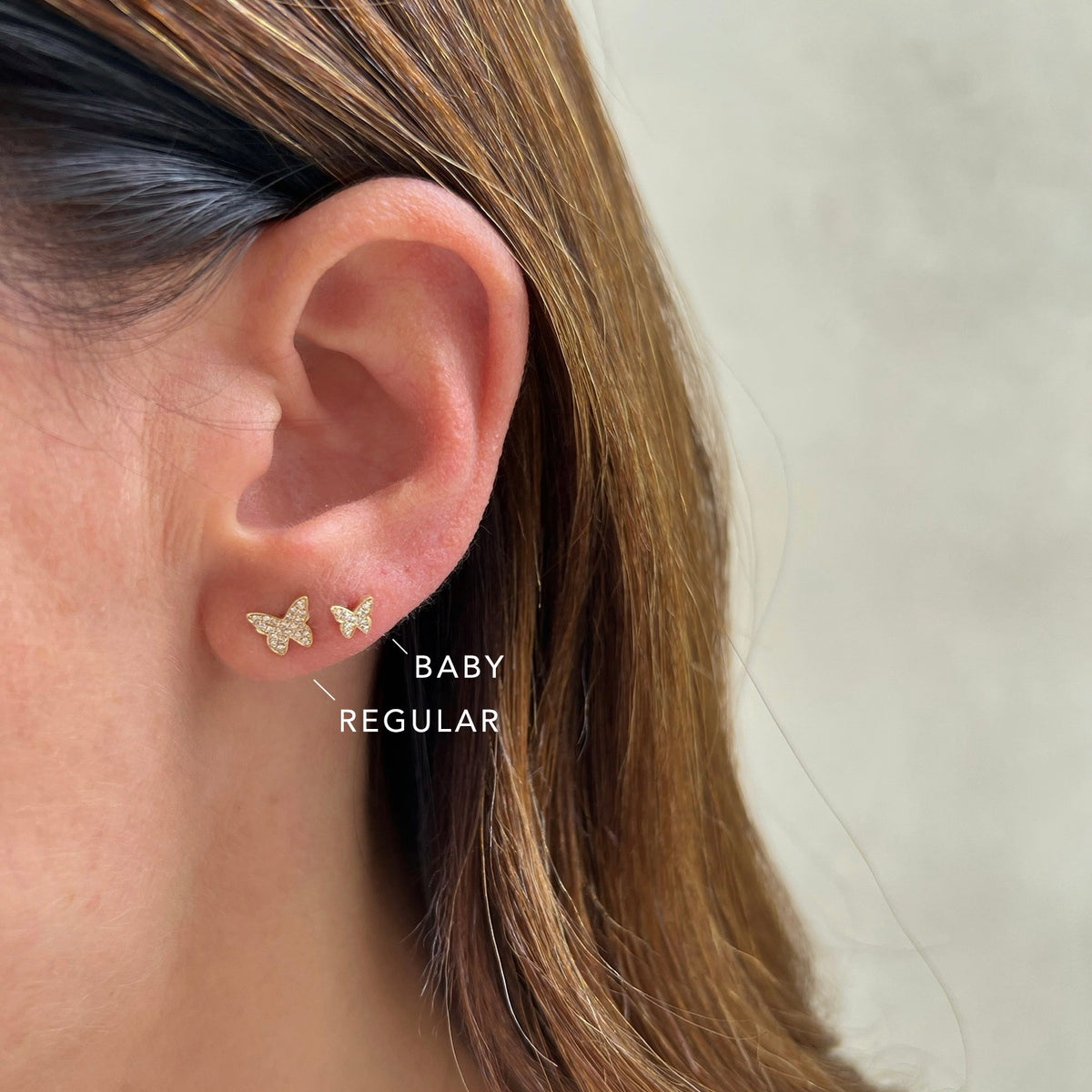 Diamond Butterfly Stud Earring size comparison