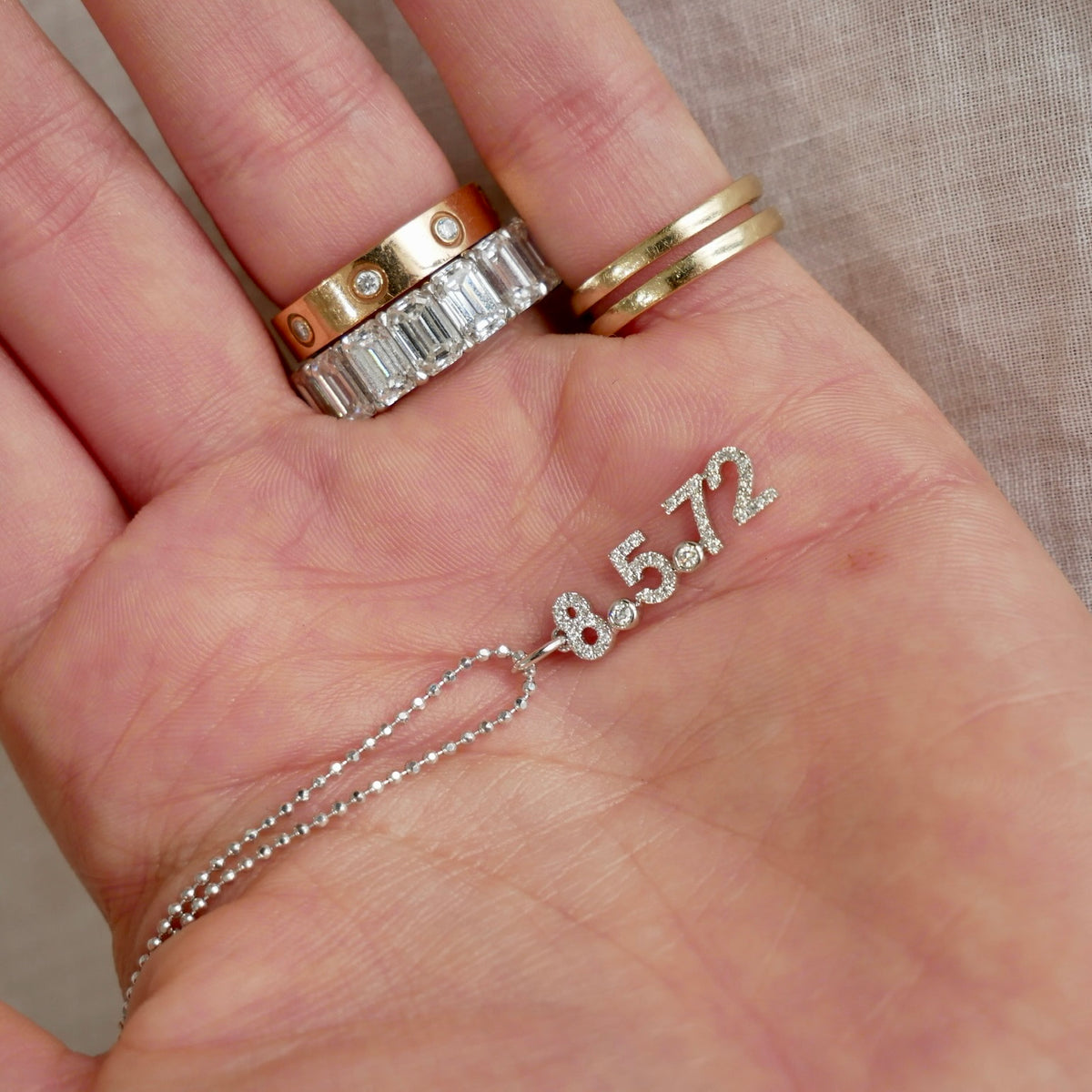Diamond Custom Date Necklace Charm in white gold