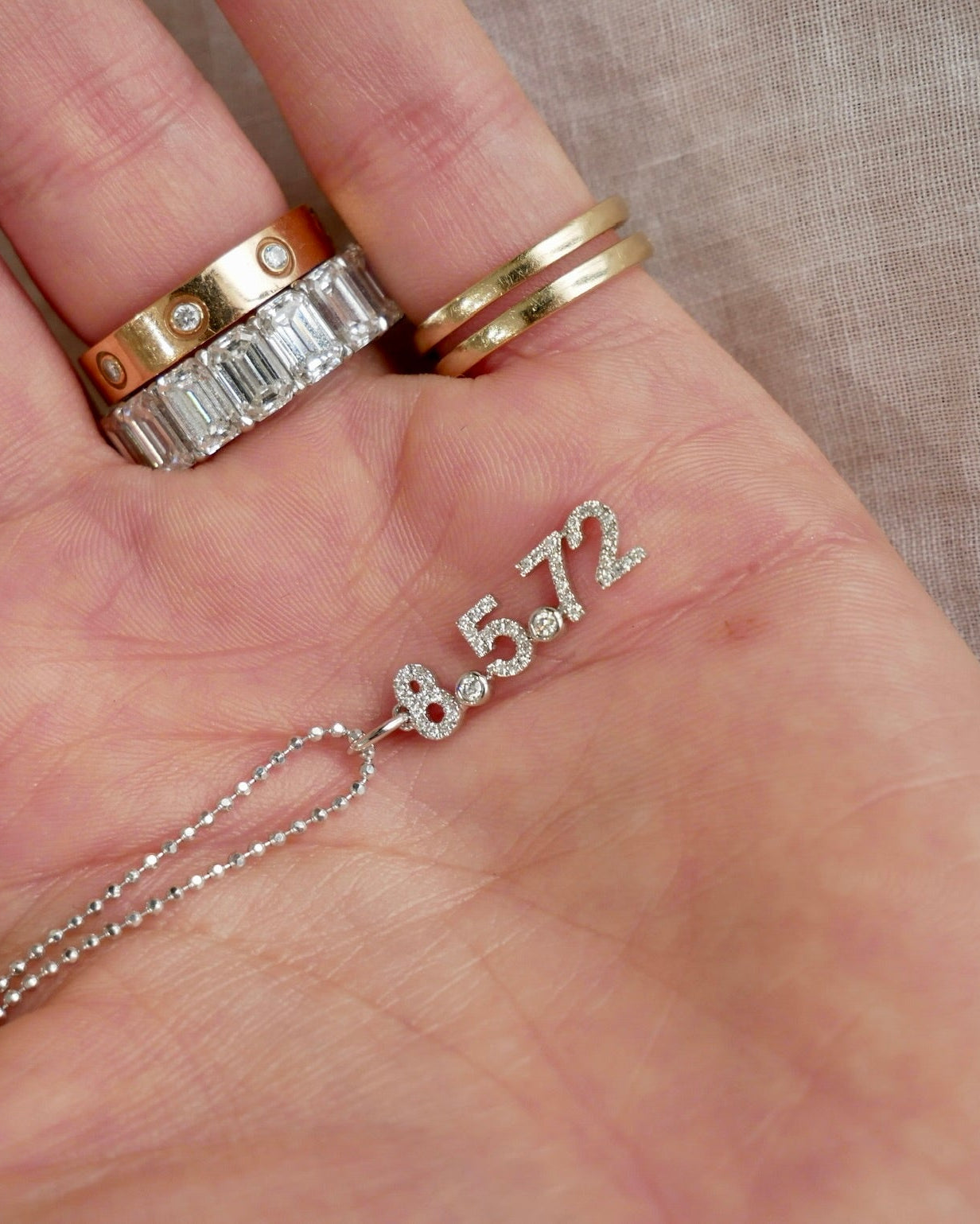Diamond Custom Date Charm Necklace shown in white gold