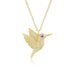 Pavé Diamond Hummingbird Necklace in 14k yellow gold with purple amethyst birthstone eye