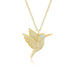 Pavé Diamond Hummingbird Necklace in 14k yellow gold with aquamarine birthstone eye