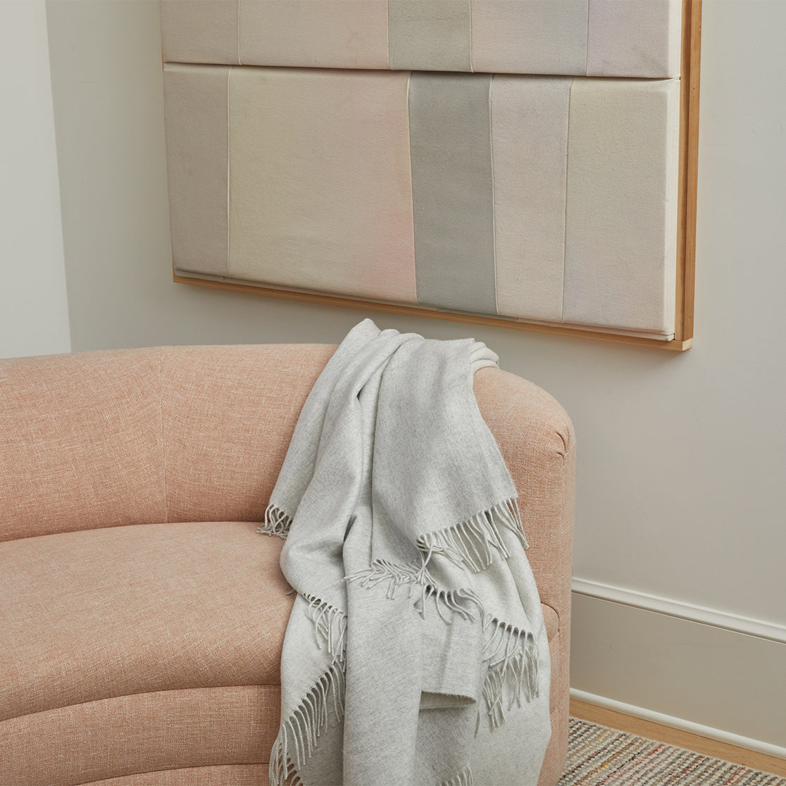Reversible Cashmere Throw Blanket in Light Grey and Ivory