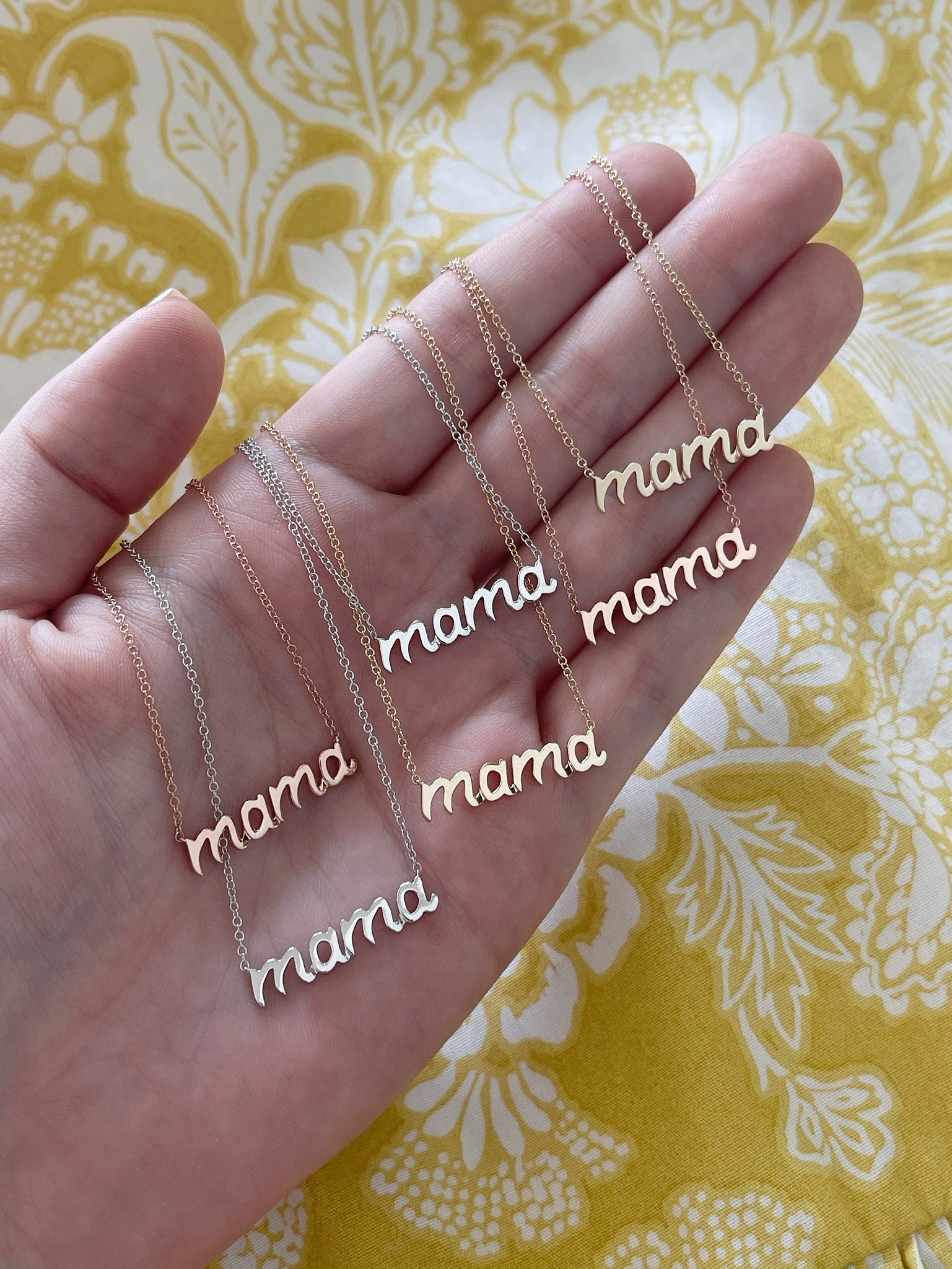 Gold Script Mama Necklace