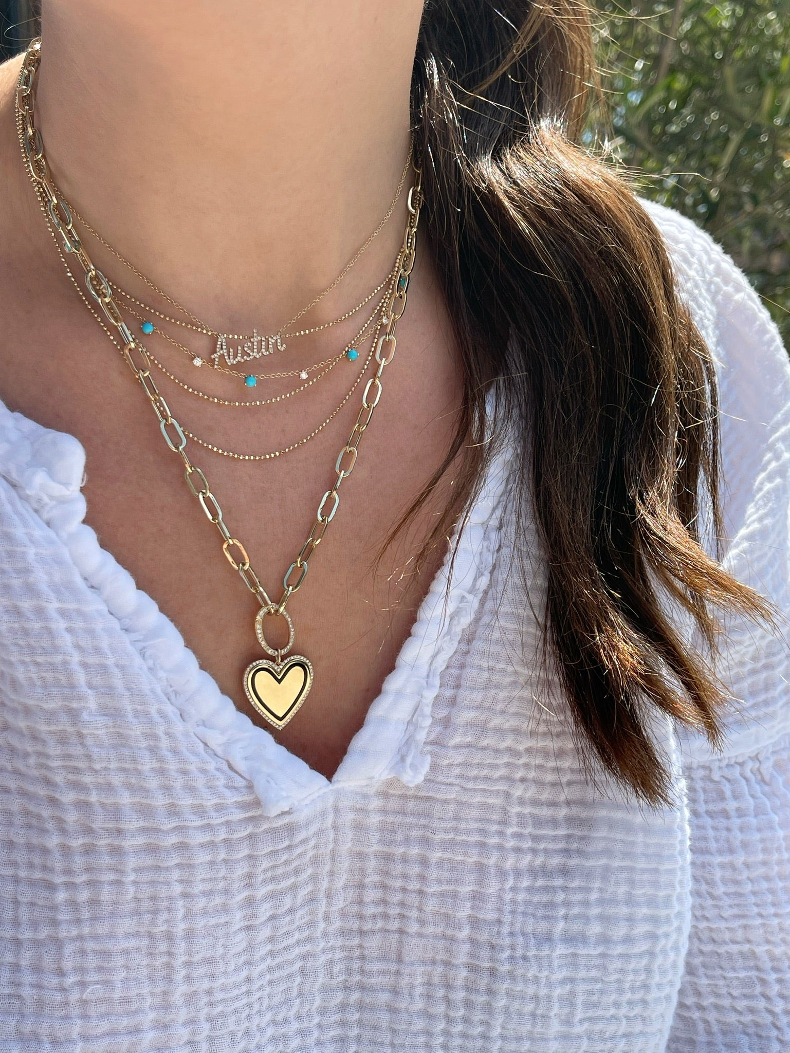 Jumbo Link Charm Necklace With Oval Diamond Enhancer