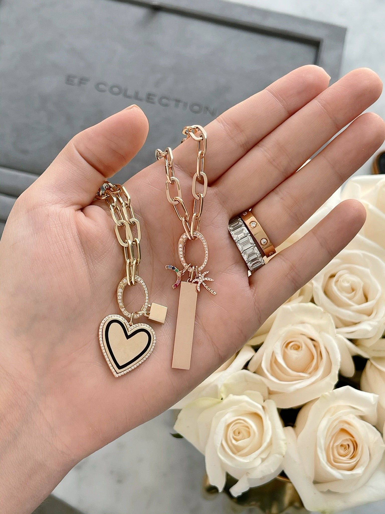 Jumbo Link Charm Necklace With Oval Diamond Enhancer