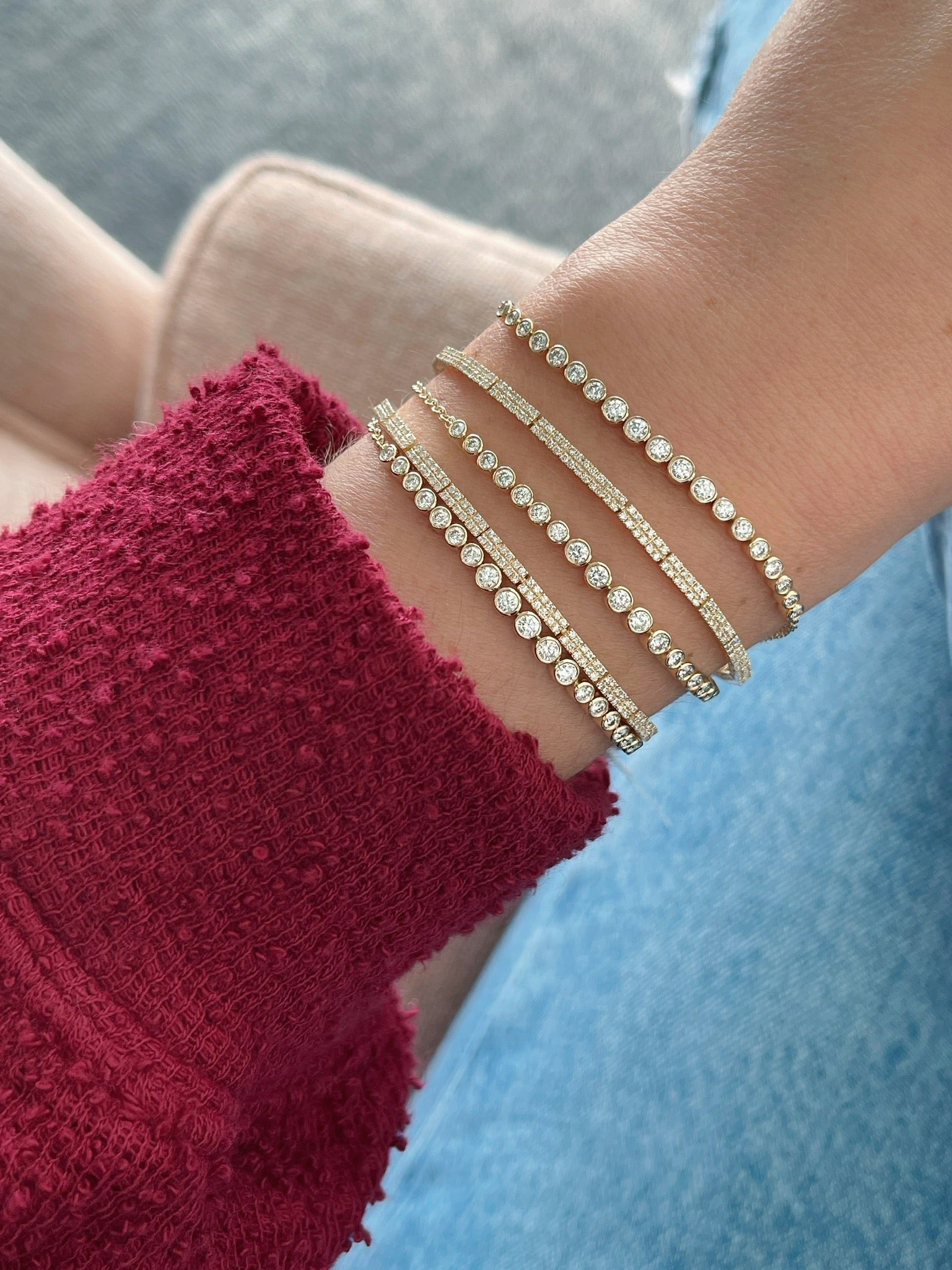 Multi Diamond Bezel Bolo Bracelet
