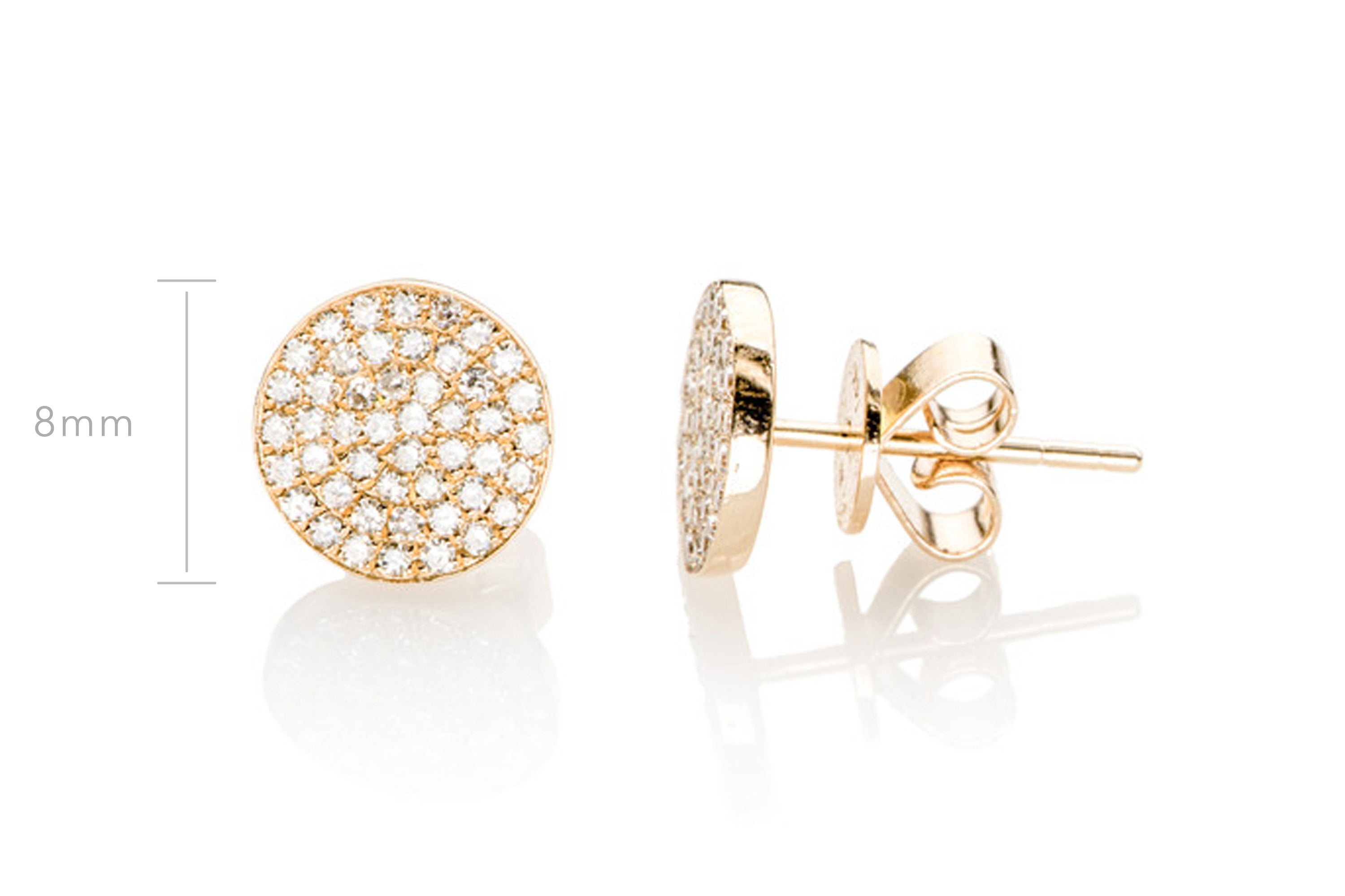 Diamond Disc Stud Earring in 14k yellow gold with height measurement of 8mm