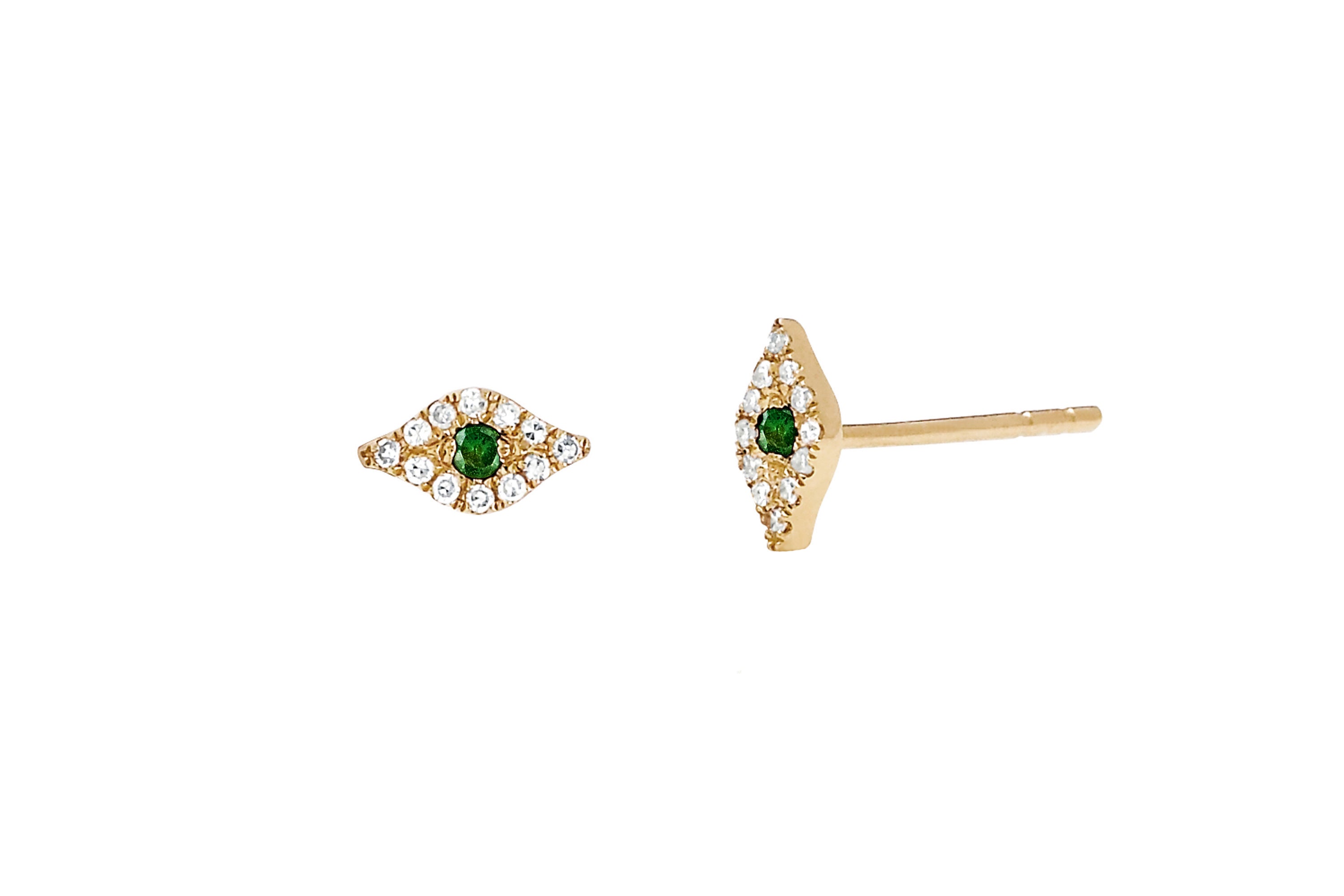 Diamond & Tsavorite Mini Evil Eye Stud Earring