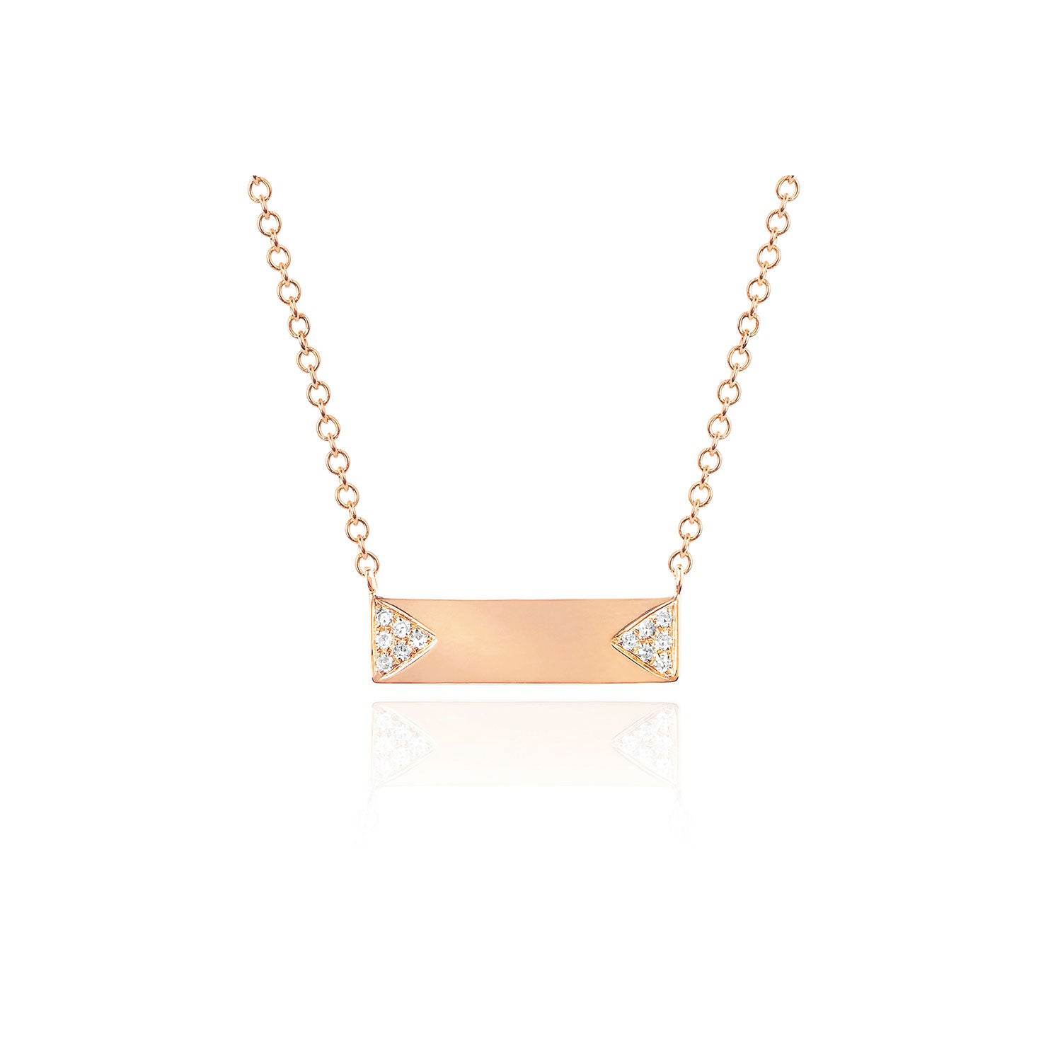 Diamond Double Triangle Mini Nameplate Necklace in 14k rose gold