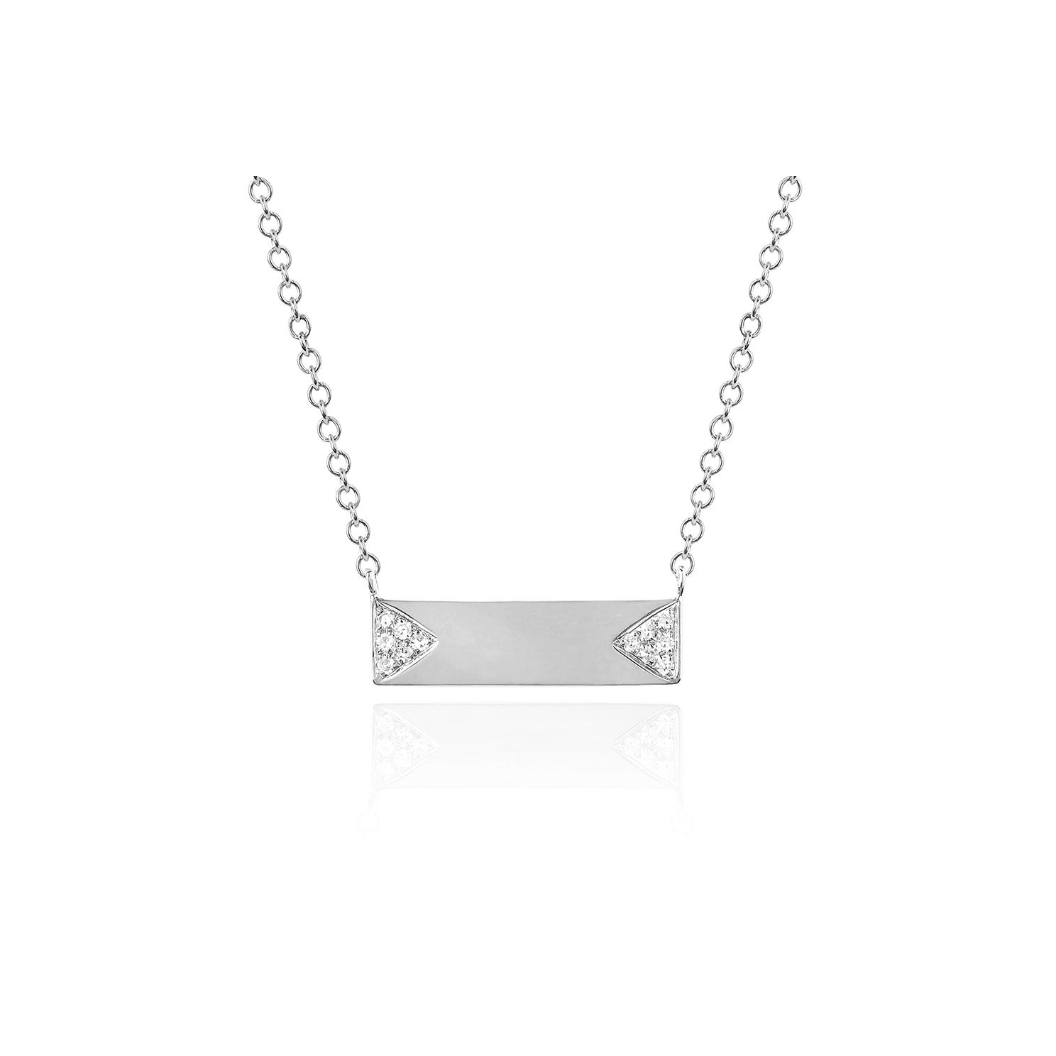 Diamond Double Triangle Mini Nameplate Necklace in 14k white gold