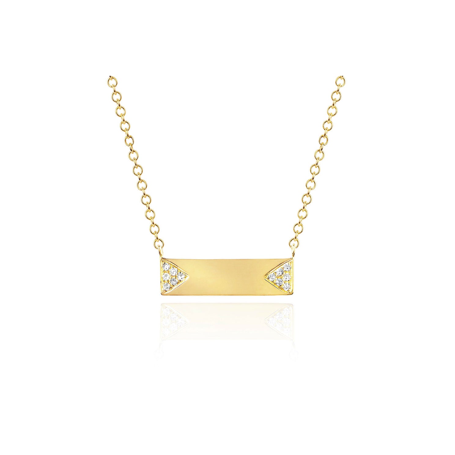 Diamond Double Triangle Mini Nameplate Necklace in 14k yellow gold