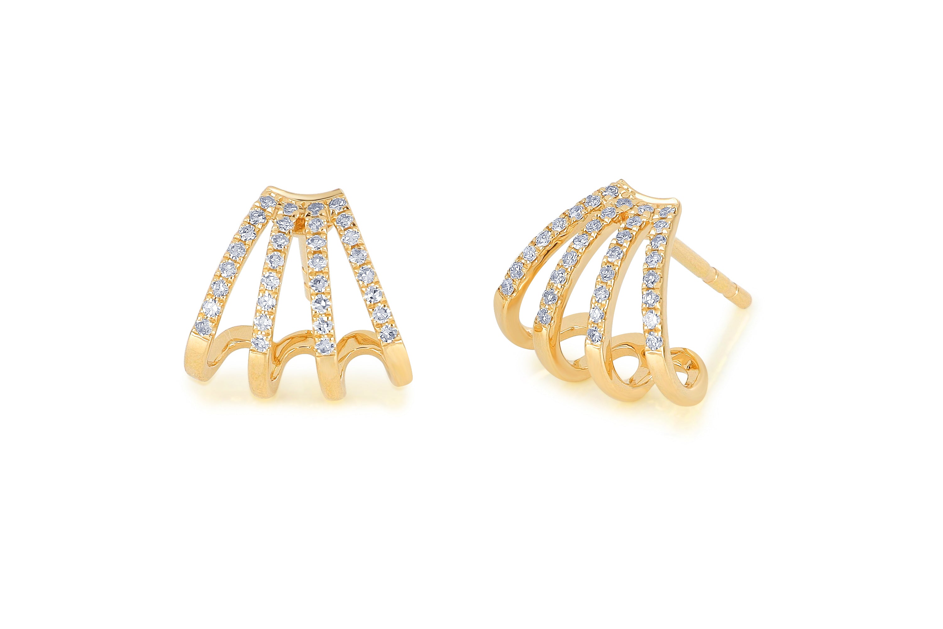 14k Yellow Gold Diamond Multi Huggie Earrings