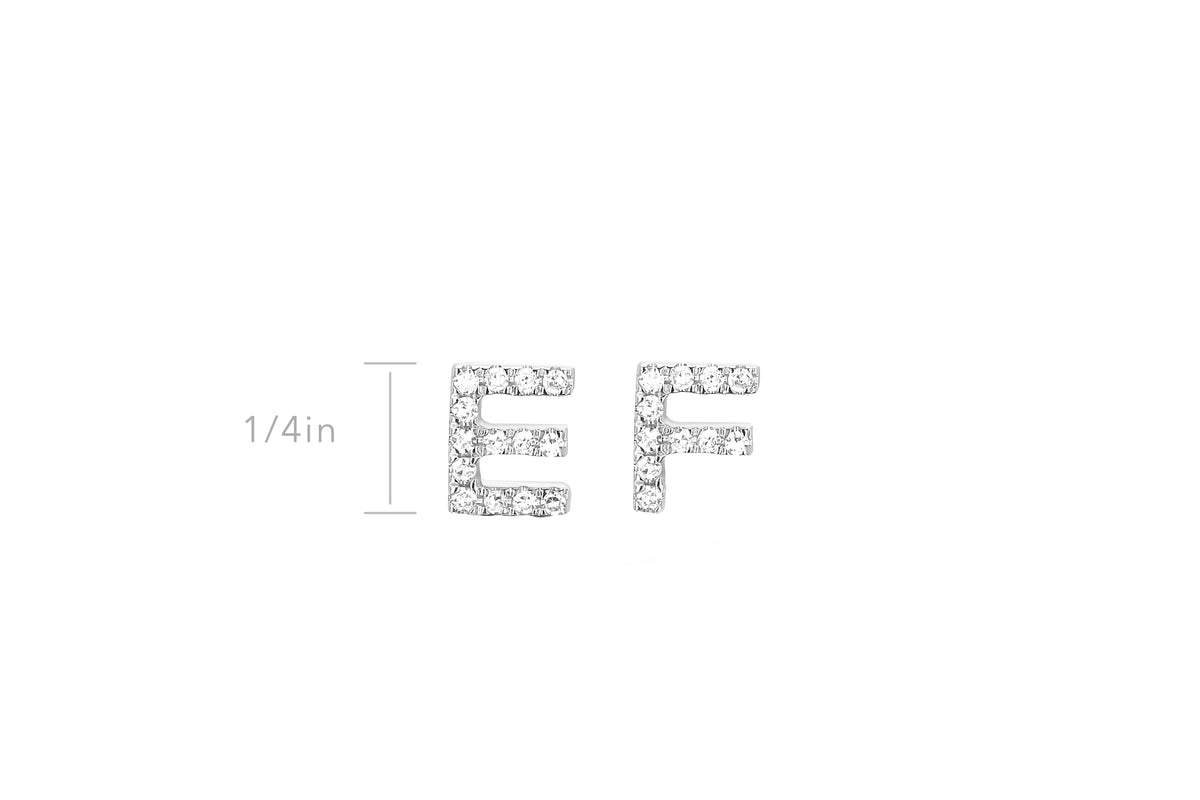 Diamond Initial Stud Earring in 14k white gold in initials E and F with size of 1/4 inch height