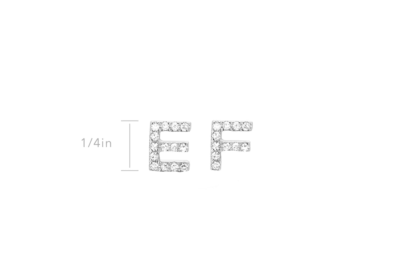 Diamond Initial Stud Earring in 14k white gold in initials E and F with size of 1/4 inch height