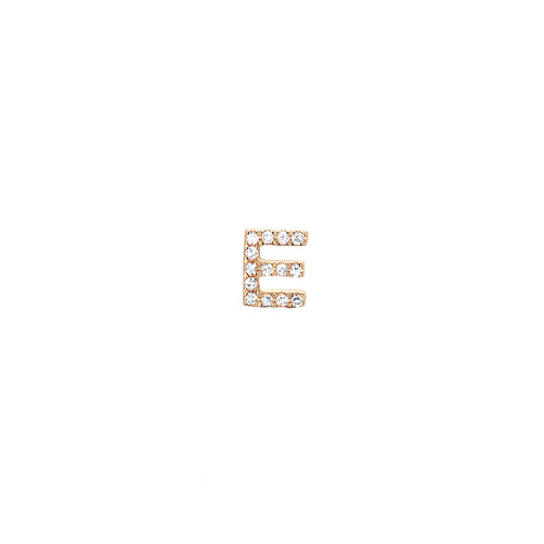 Diamond Initial Stud Earring in 14k rose gold with initial E