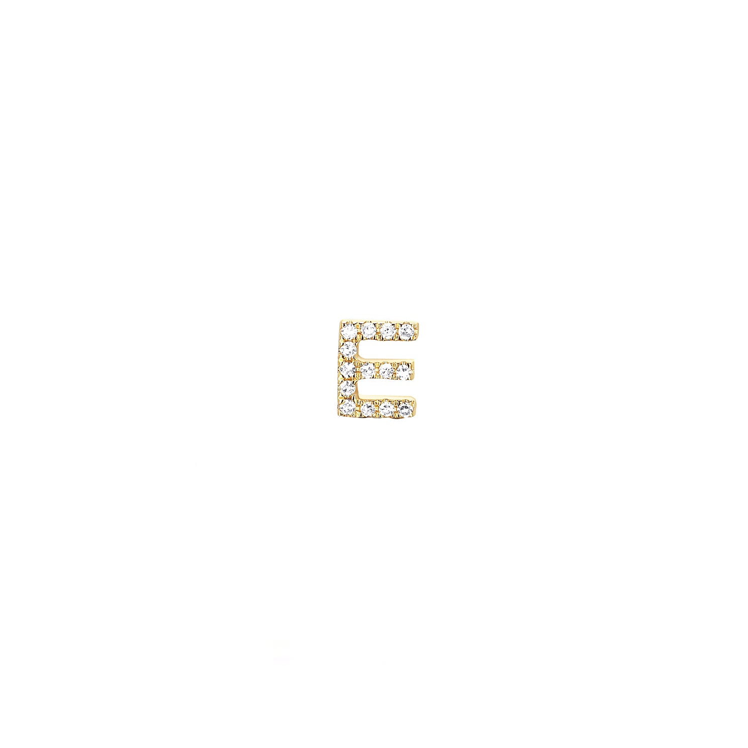 Diamond Initial Stud Earring in 14k yellow gold initial option E