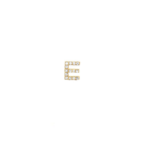 Diamond Initial Stud Earring in 14k yellow gold initial option E